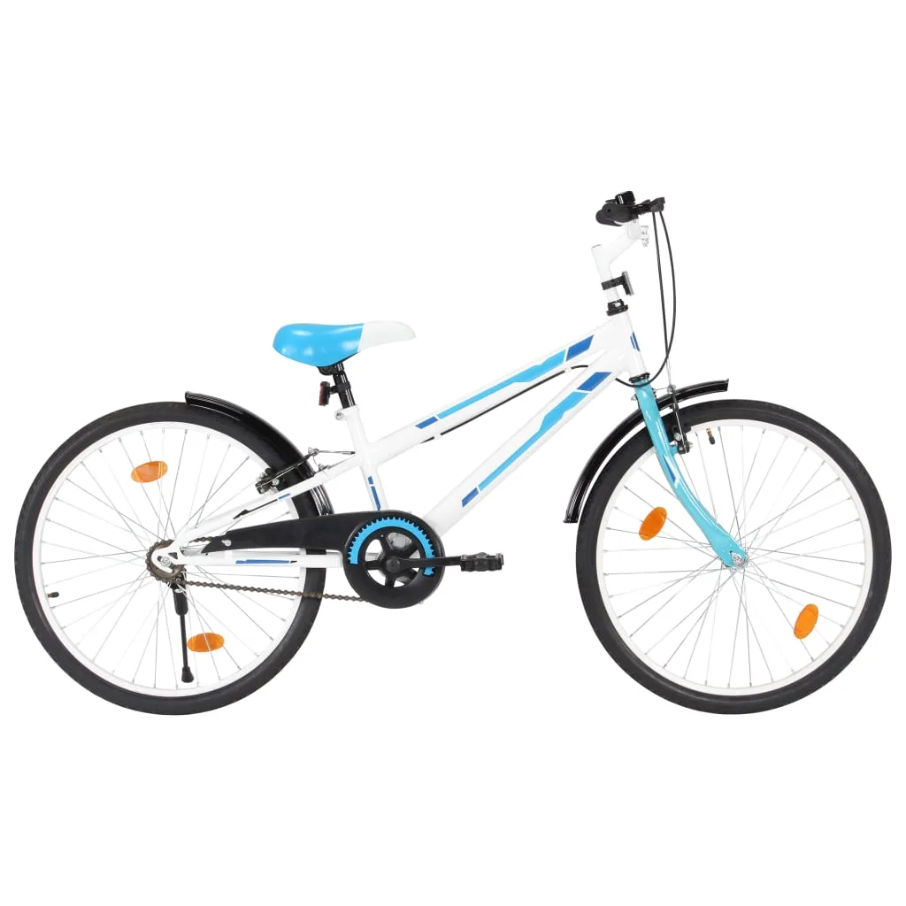 Vélo pour enfants 24 pouces bleu blanc garde-chaîne et guidon réglable