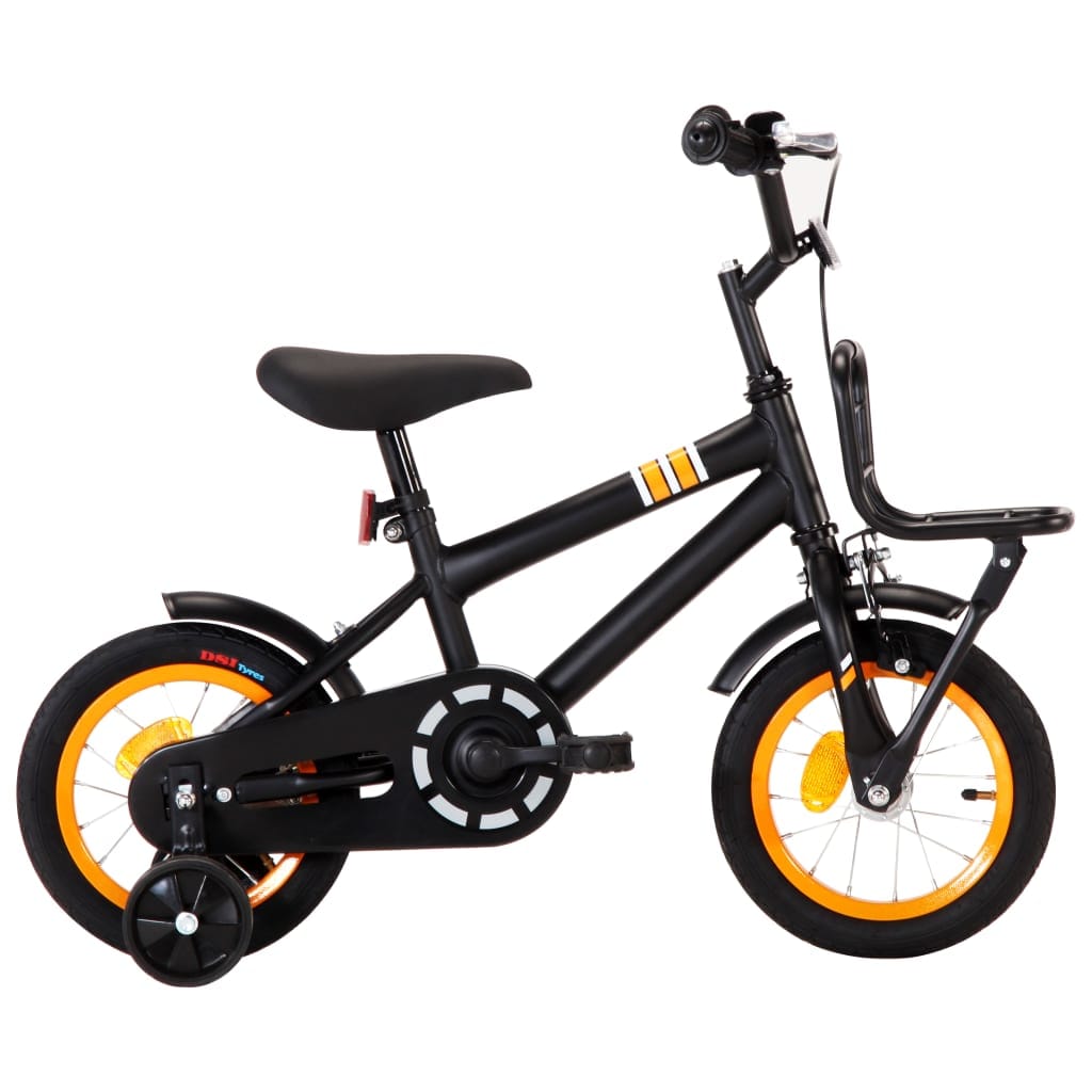 Vélo enfant 12 pouces Noir Orange porte-bagages