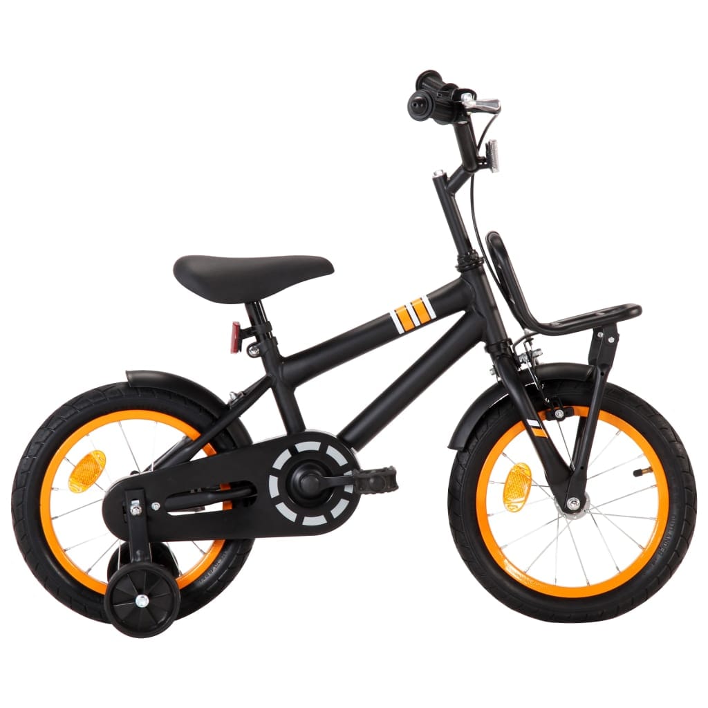 Vélo Enfant 14 Pouces Porte-Bagages Noir et Orange 3-5 Ans