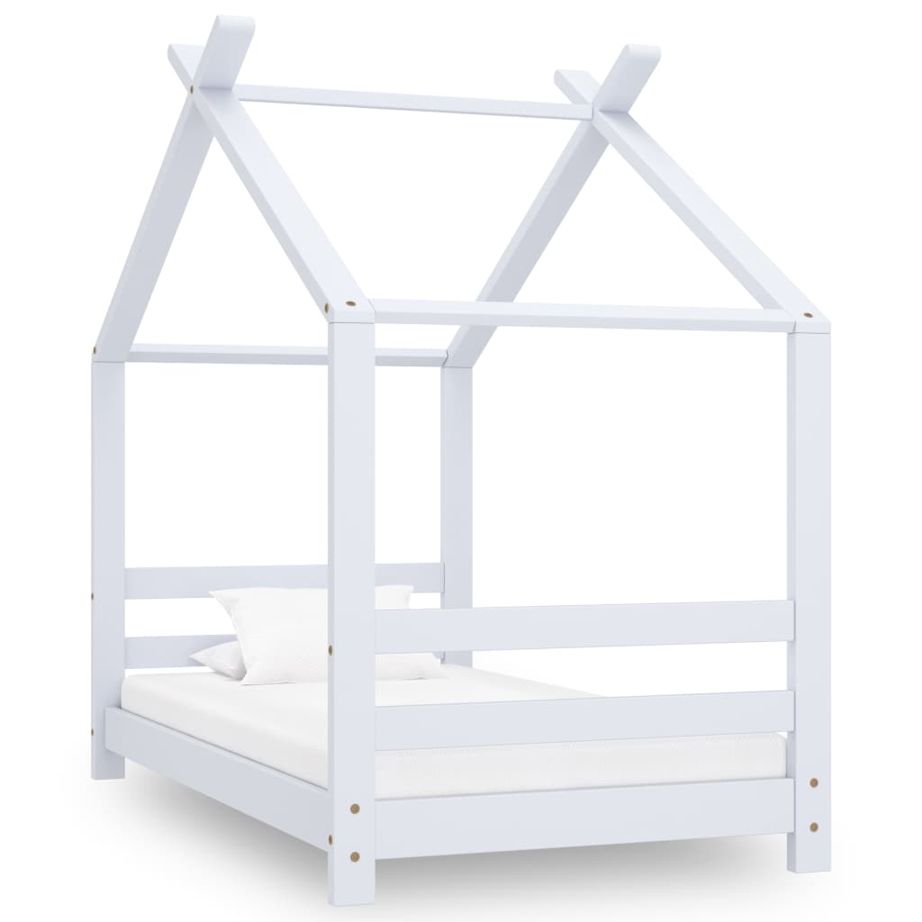 Cadre de Lit Enfant Blanc Pin Massif Style Cabane 70×140