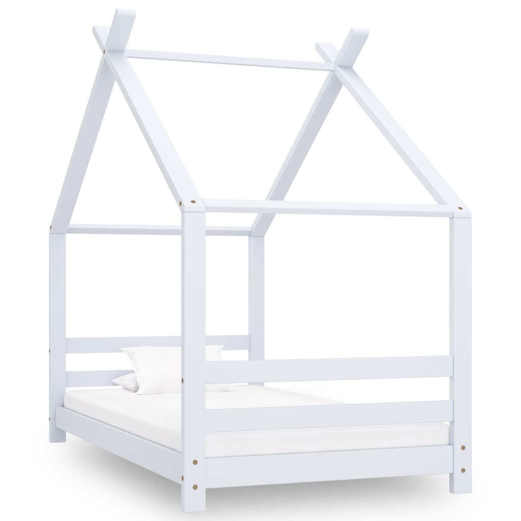 Cadre Lit Cabane Enfant Bois Pin Blanc 80x160cm Structure Maison