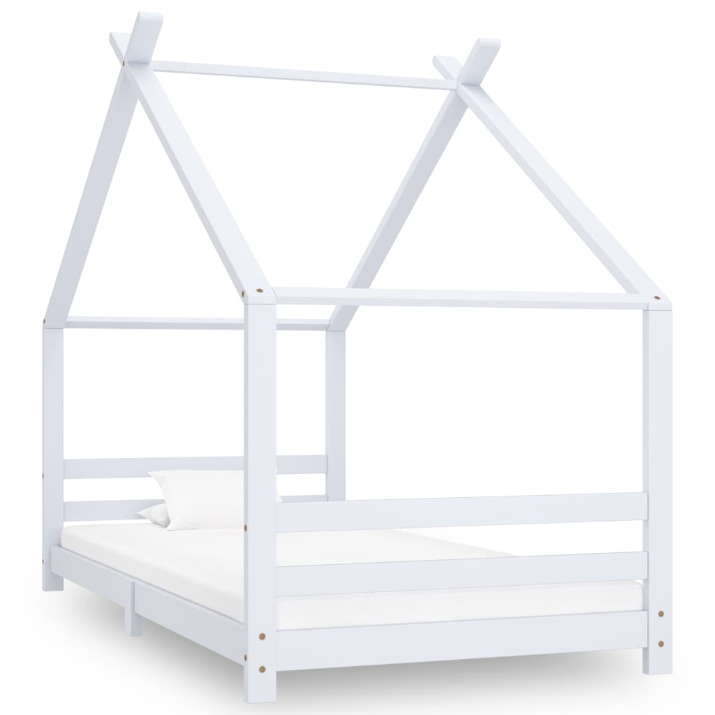 Cadre de Lit Enfant Blanc 90×200 Pin Massif Cabane