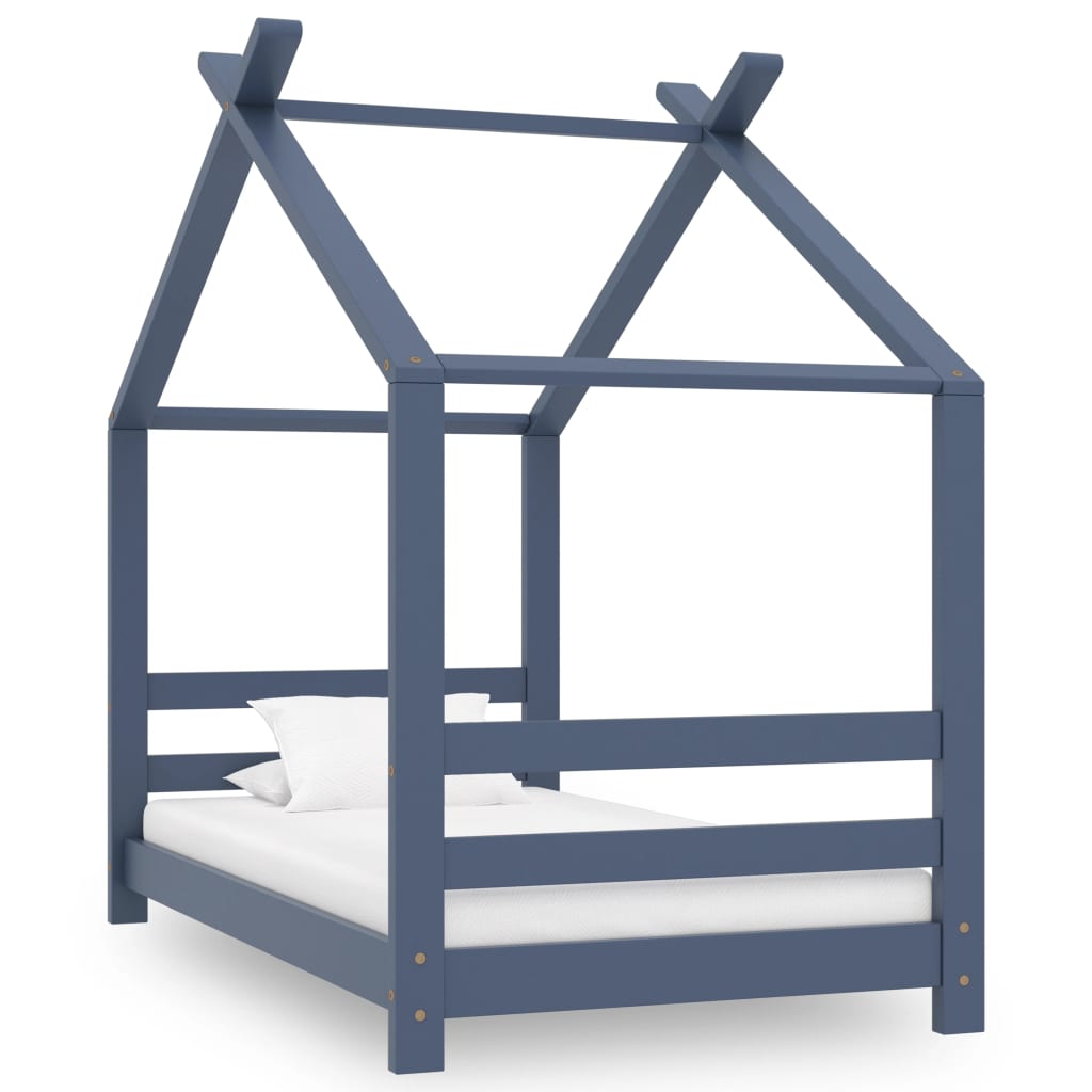 Cadre de Lit Enfant Bois Pin Gris Cabane 70×140 cm