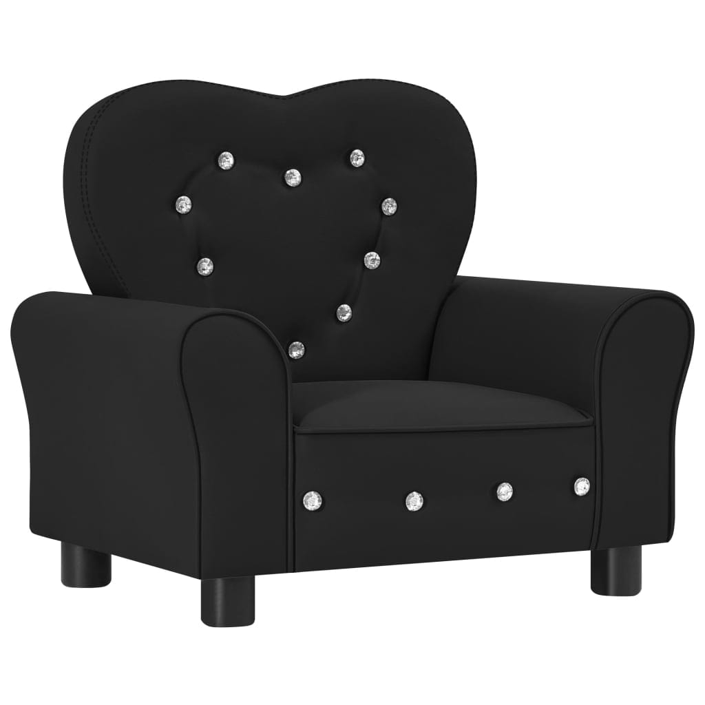 Canapé pour Enfants Cœur Noir Similicuir Rembourré Confort