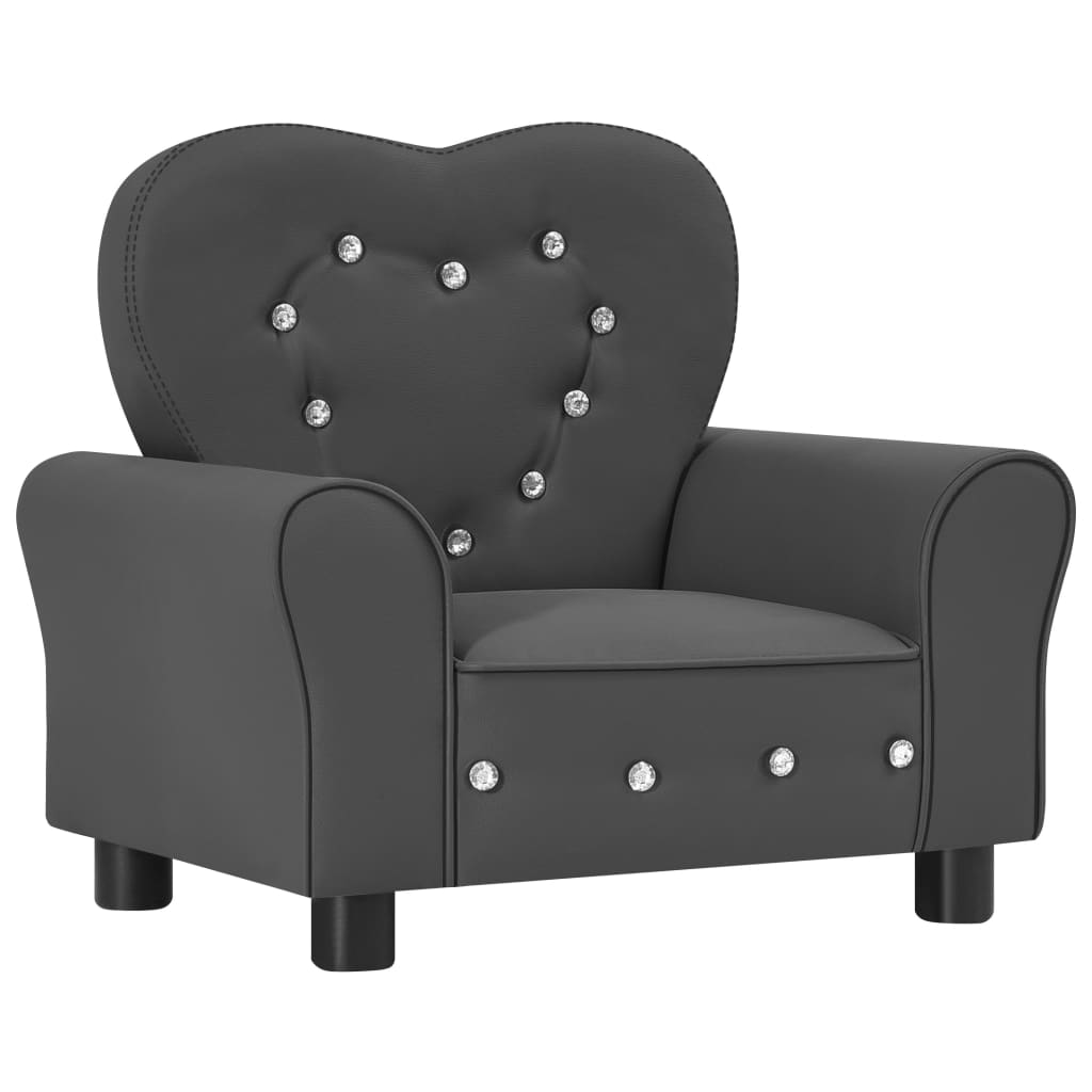 Canapé Enfant Gris Similicuir Luxe Cœur Confort