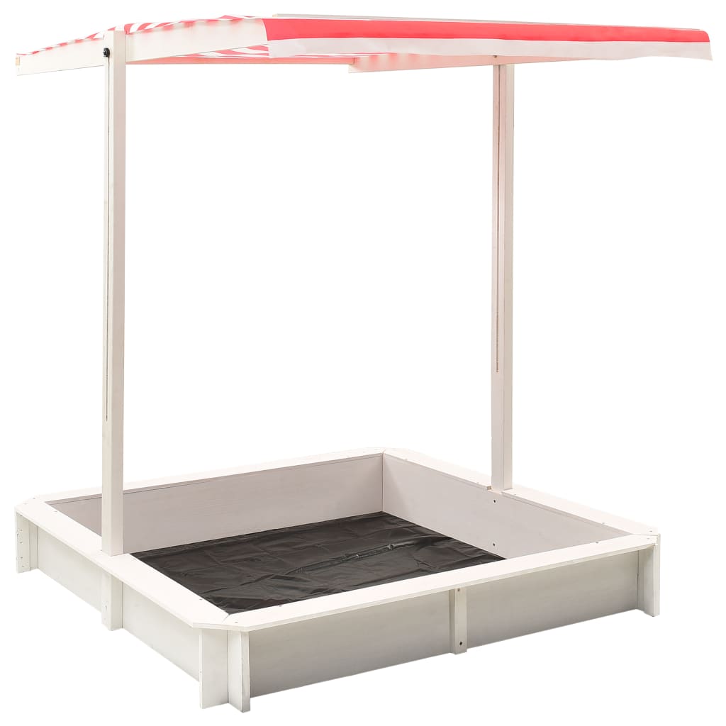 Bac à Sable Bois Sapin Toit Réglable UV50 Blanc Rouge