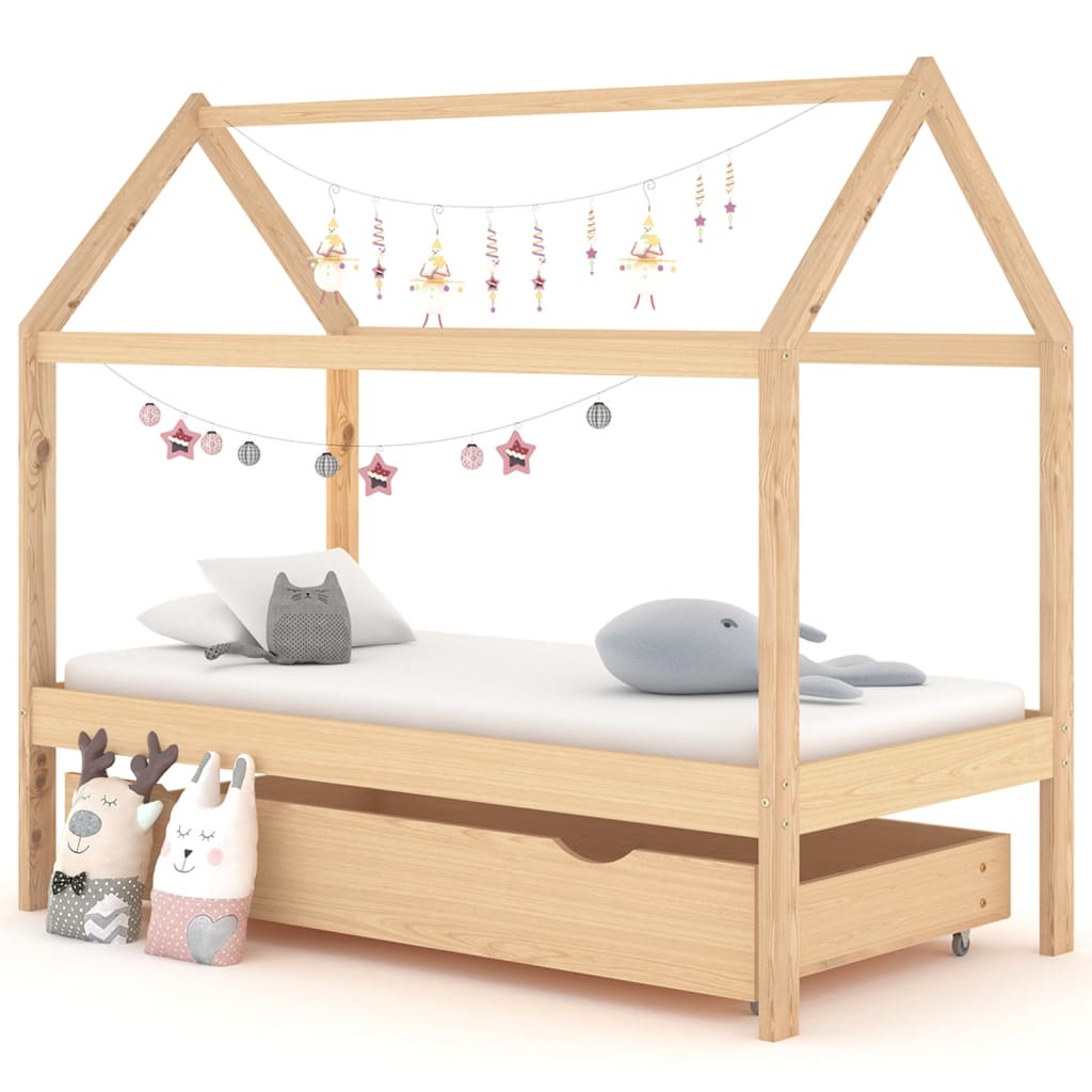 Lit Enfant Pin Massif Tiroir 80×160 Style Cabane Ludique