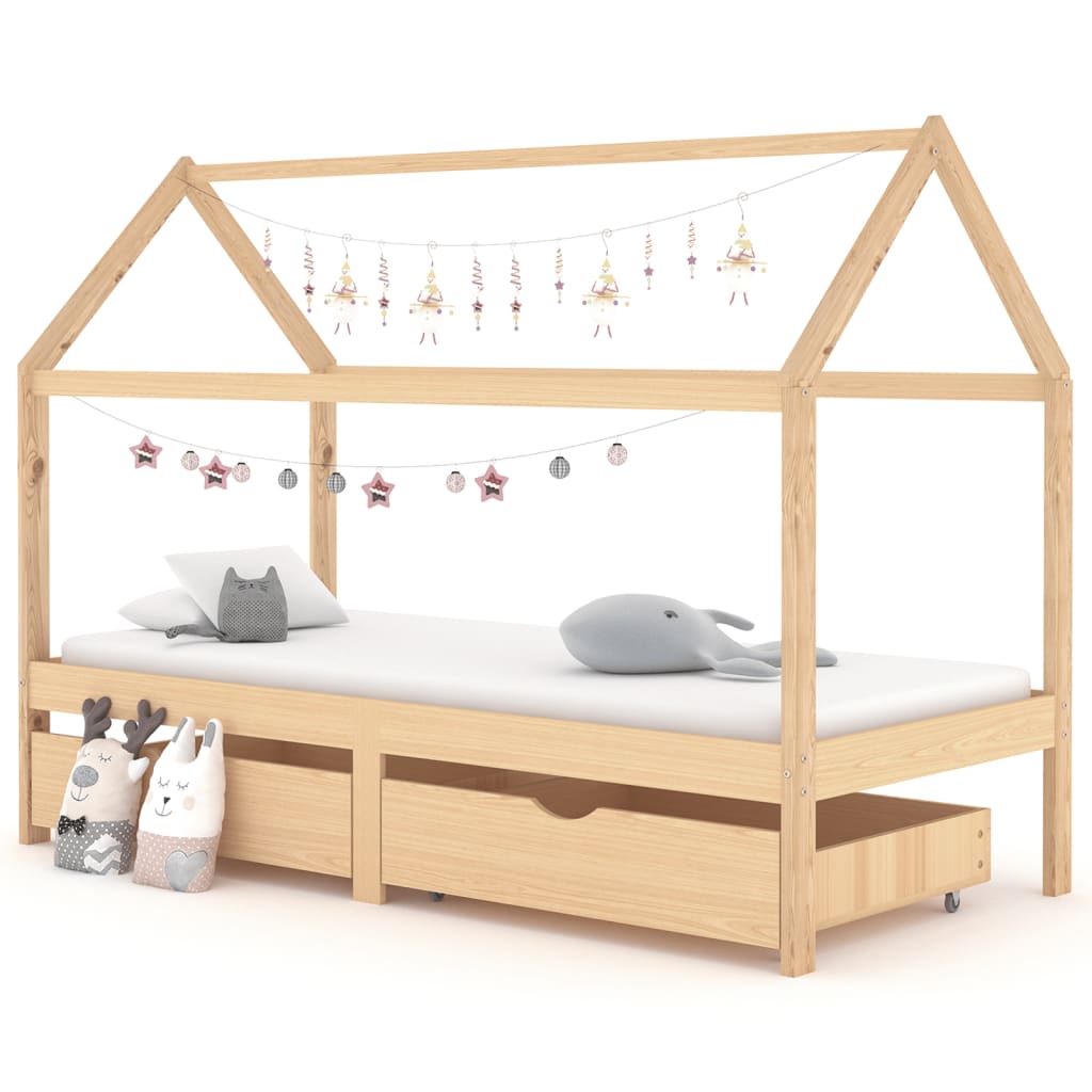 Lit enfant pin massif 90×200 cabane avec tiroirs rangement