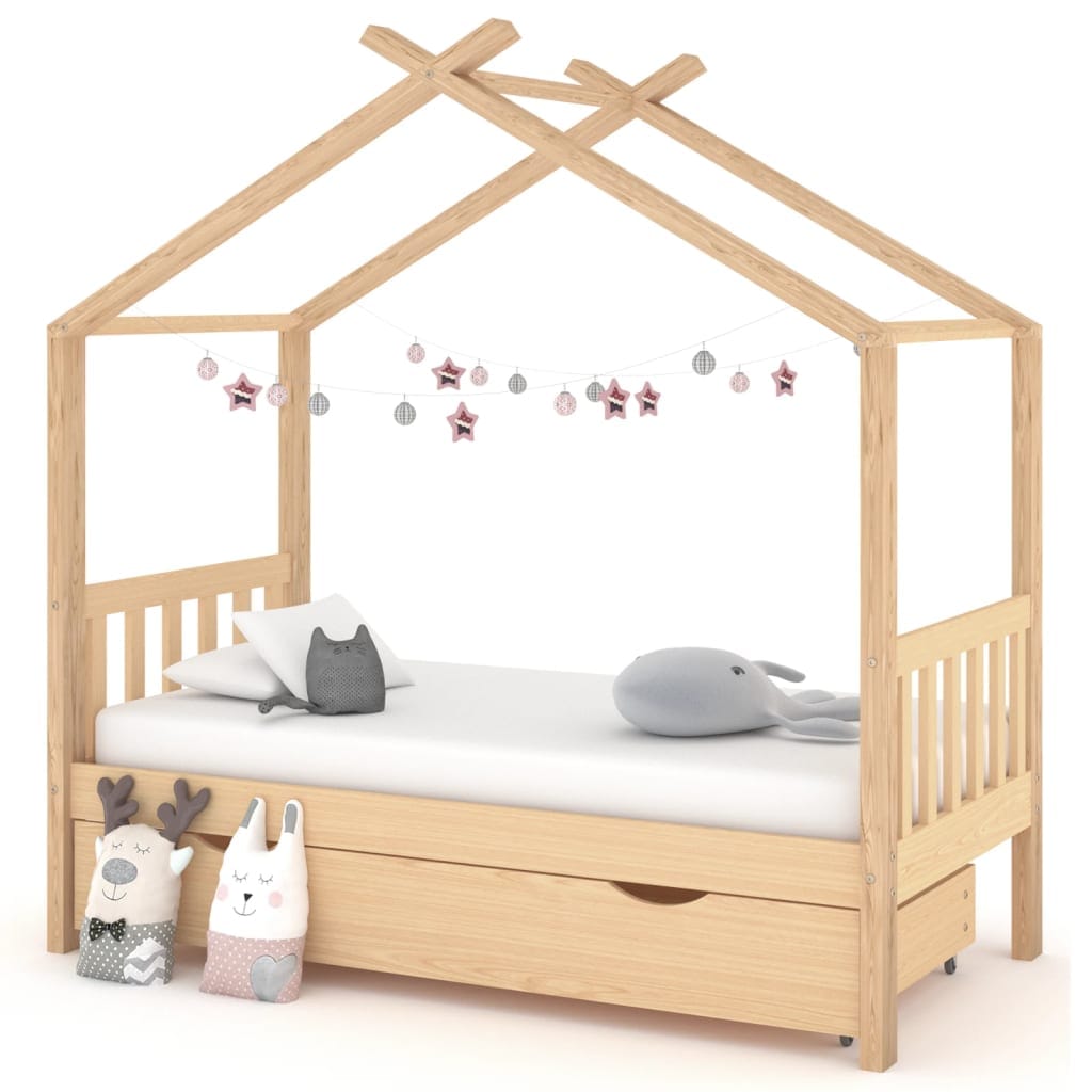 Lit Cabane Enfant Pin Massif 80×160 avec Tiroir