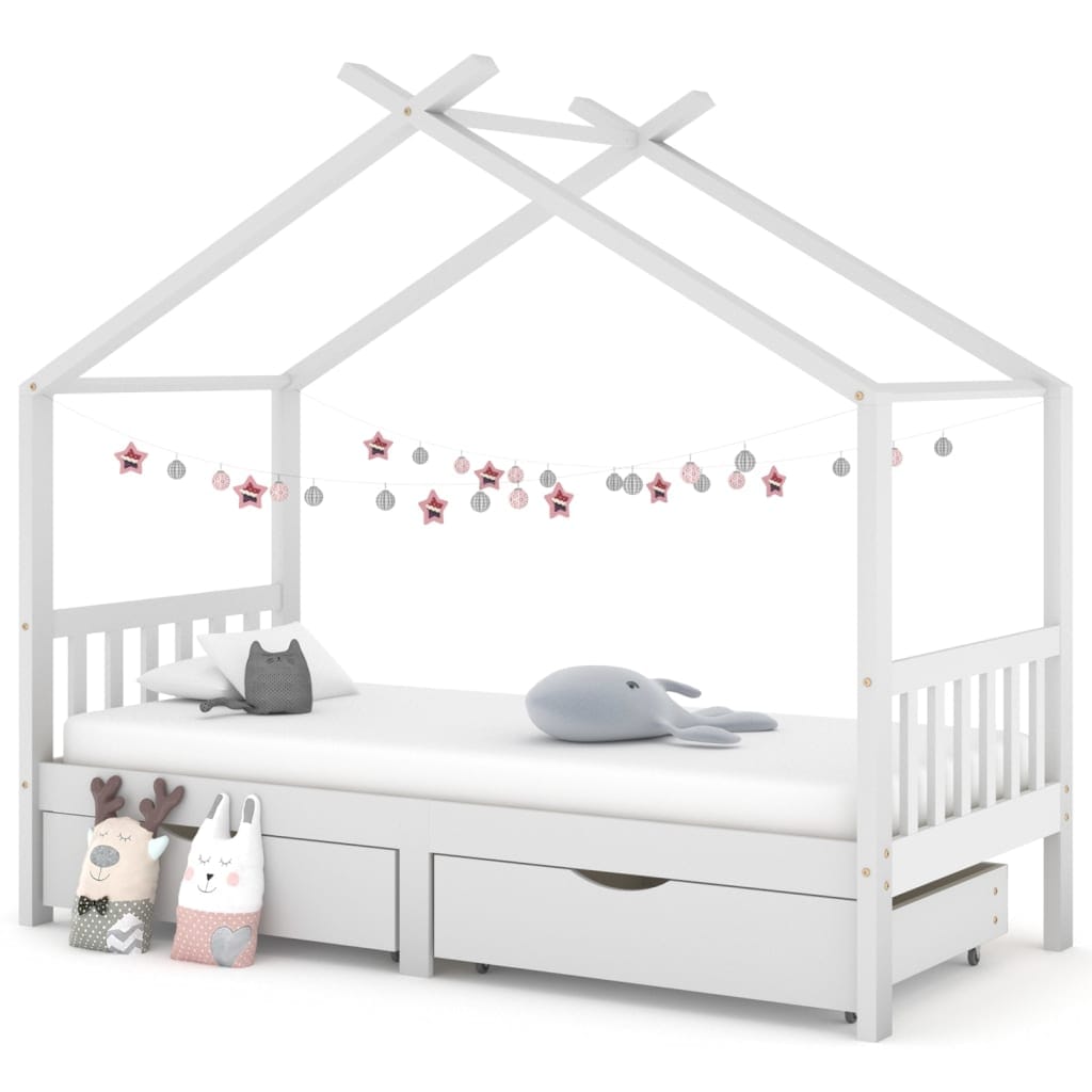 Cadre Lit Enfant Cabane Pin Massif Blanc 90×200 cm