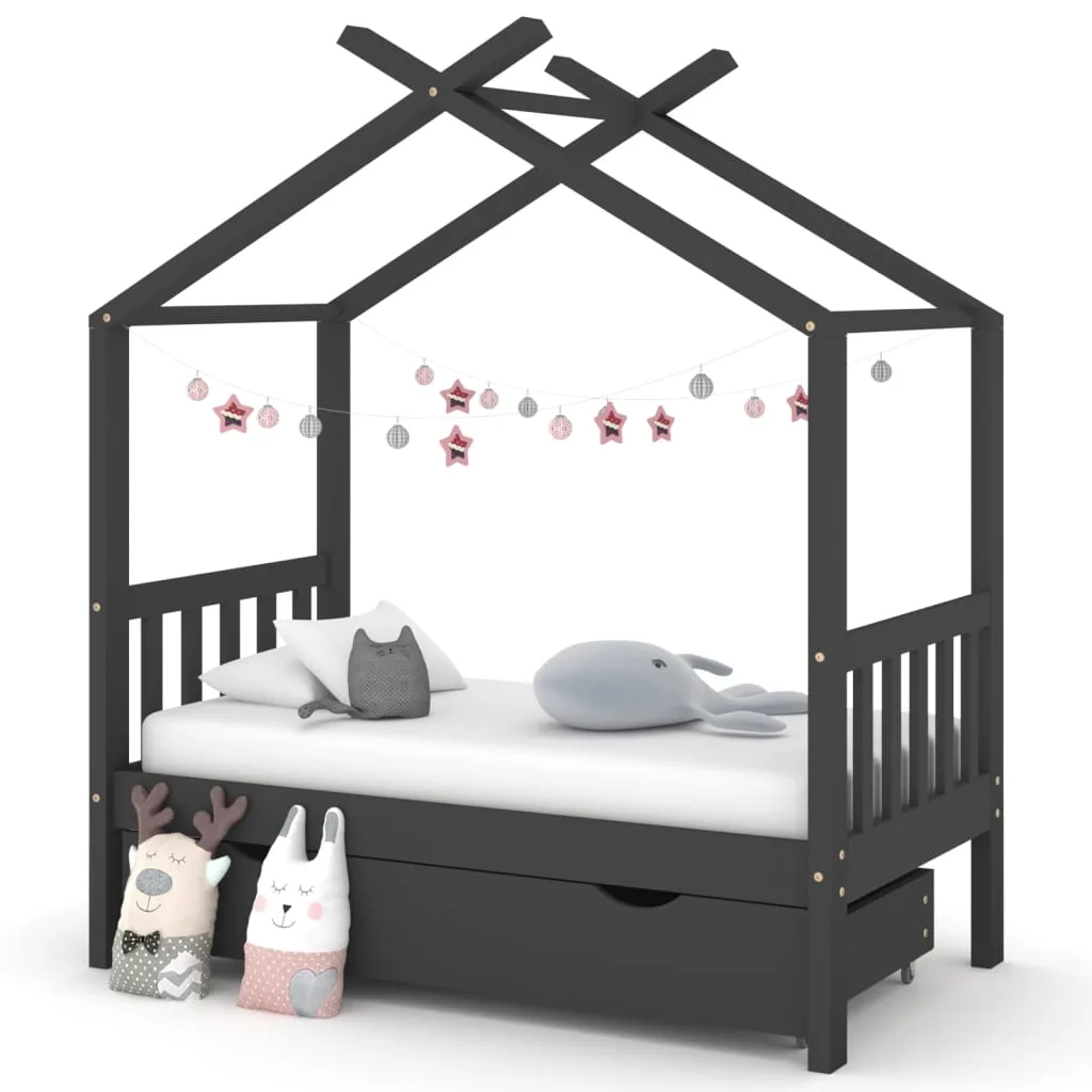 Lit Cabane Enfant Tiroir Pin Gris 70x140cm Design Cabane
