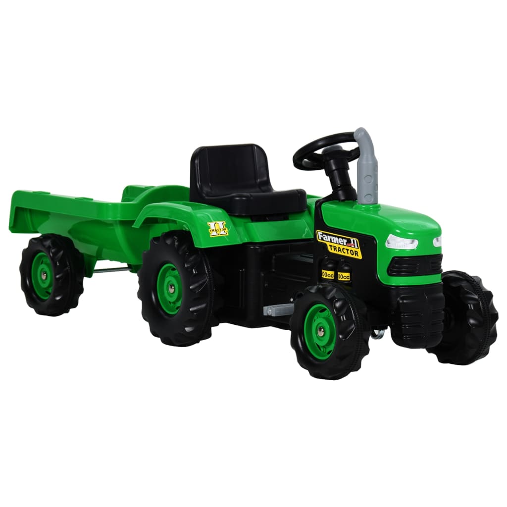 Tracteur a pedales enfants vert noir remorque 50kg