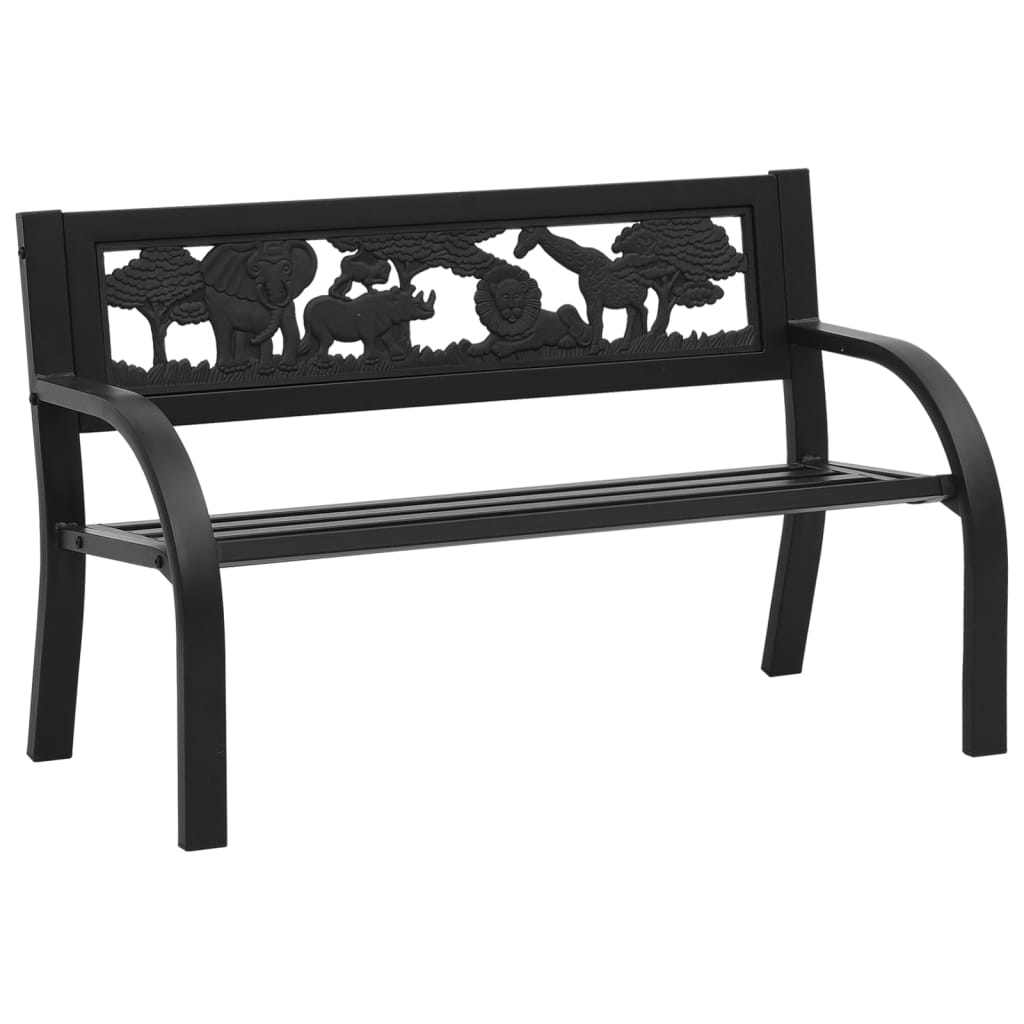 Banc jardin enfant 86 cm acier noir décoratif terrasse