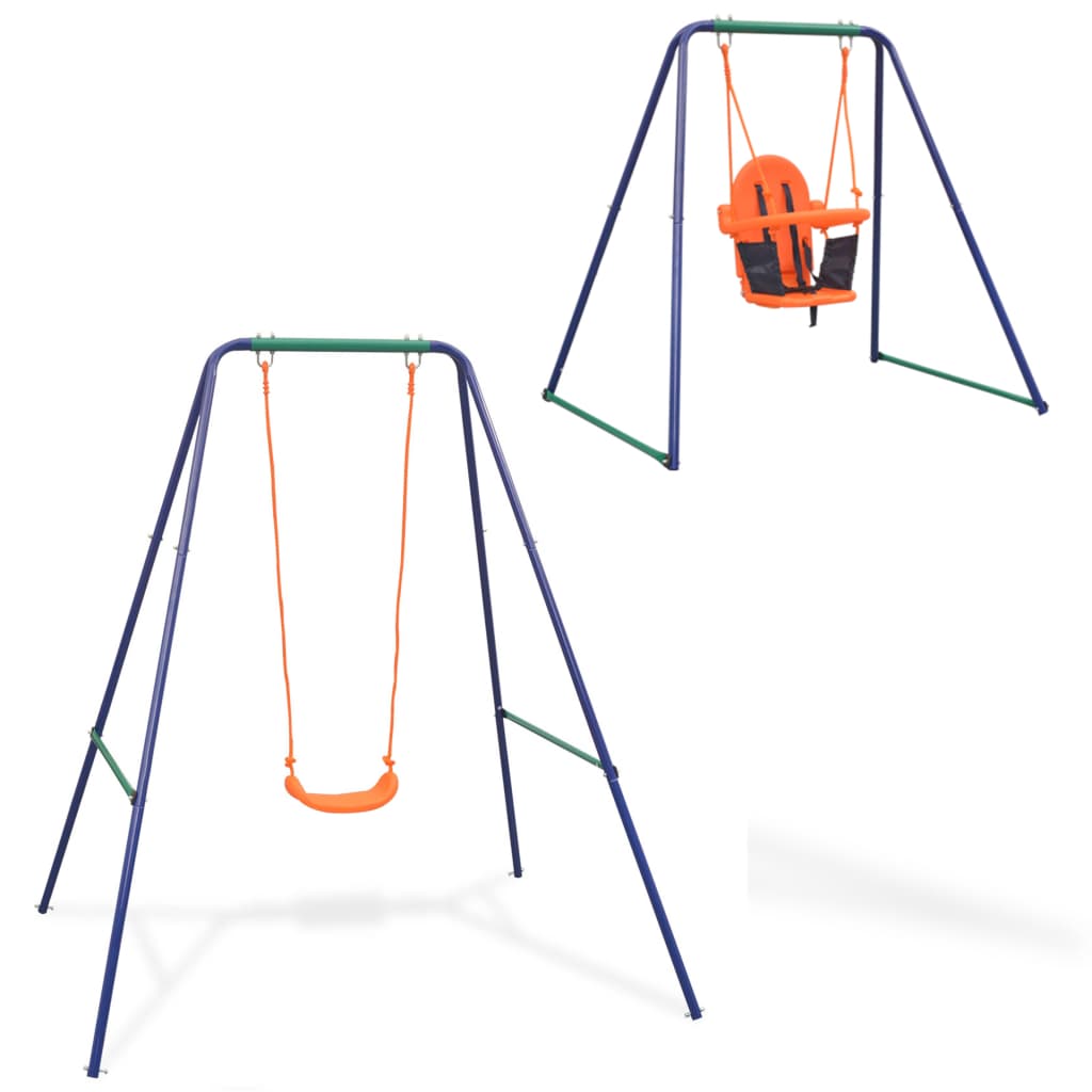 Balançoire 2-en-1 Enfant Extérieur 6-10 Ans Orange