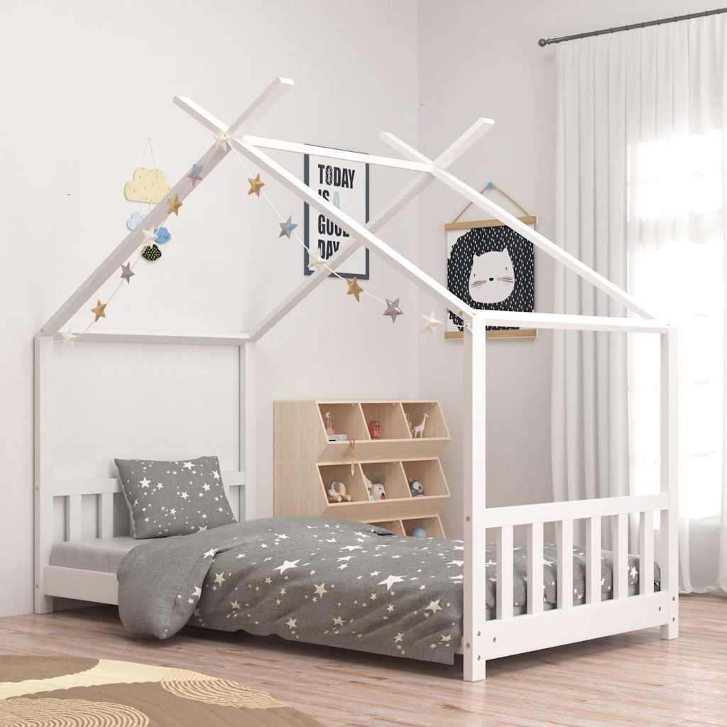 Cadre de lit d’enfant Blanc Bois de pin massif 80×160 cm