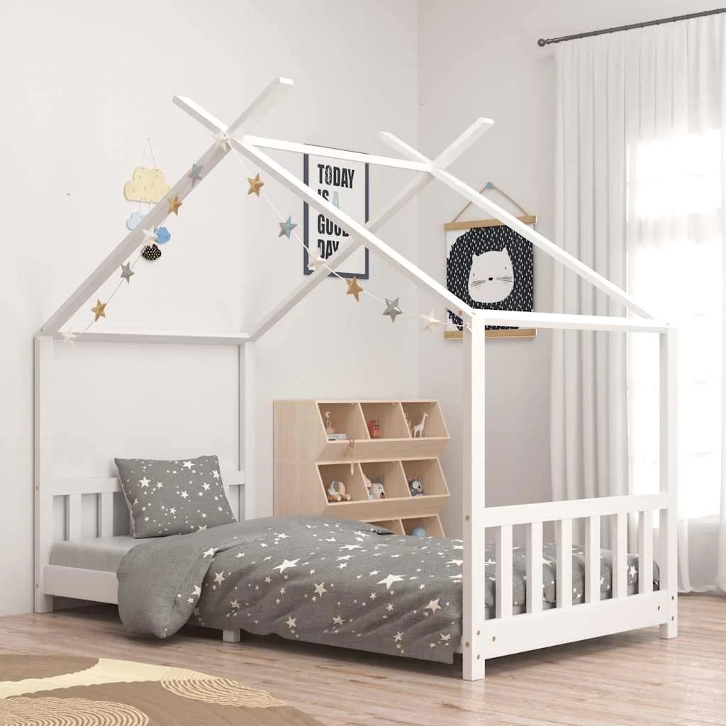 Cadre de lit d&rsquo;enfant Blanc Bois de pin massif 90 x 200 cm