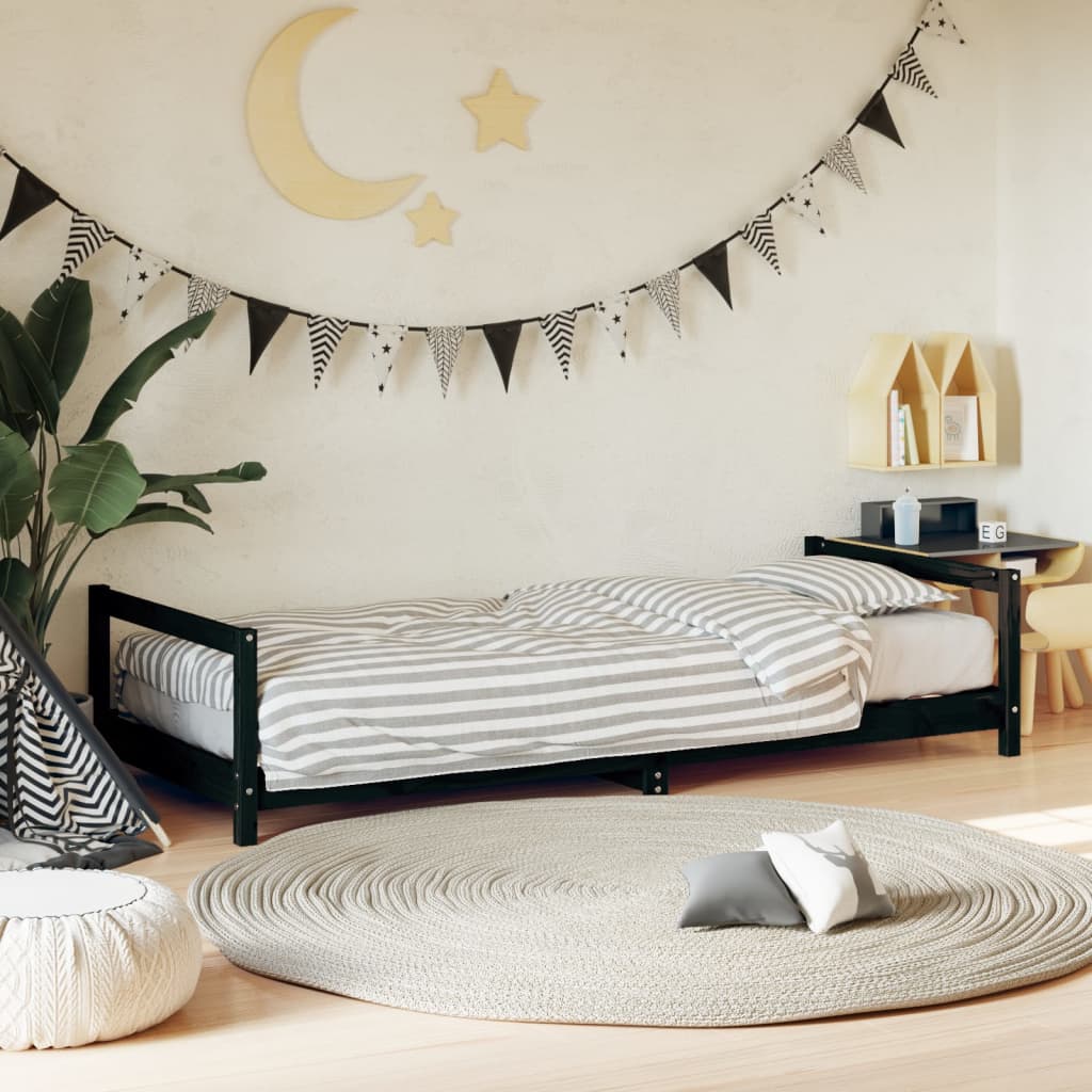 Cadre de lit pour enfants noir 90×190 cm bois de pin massif