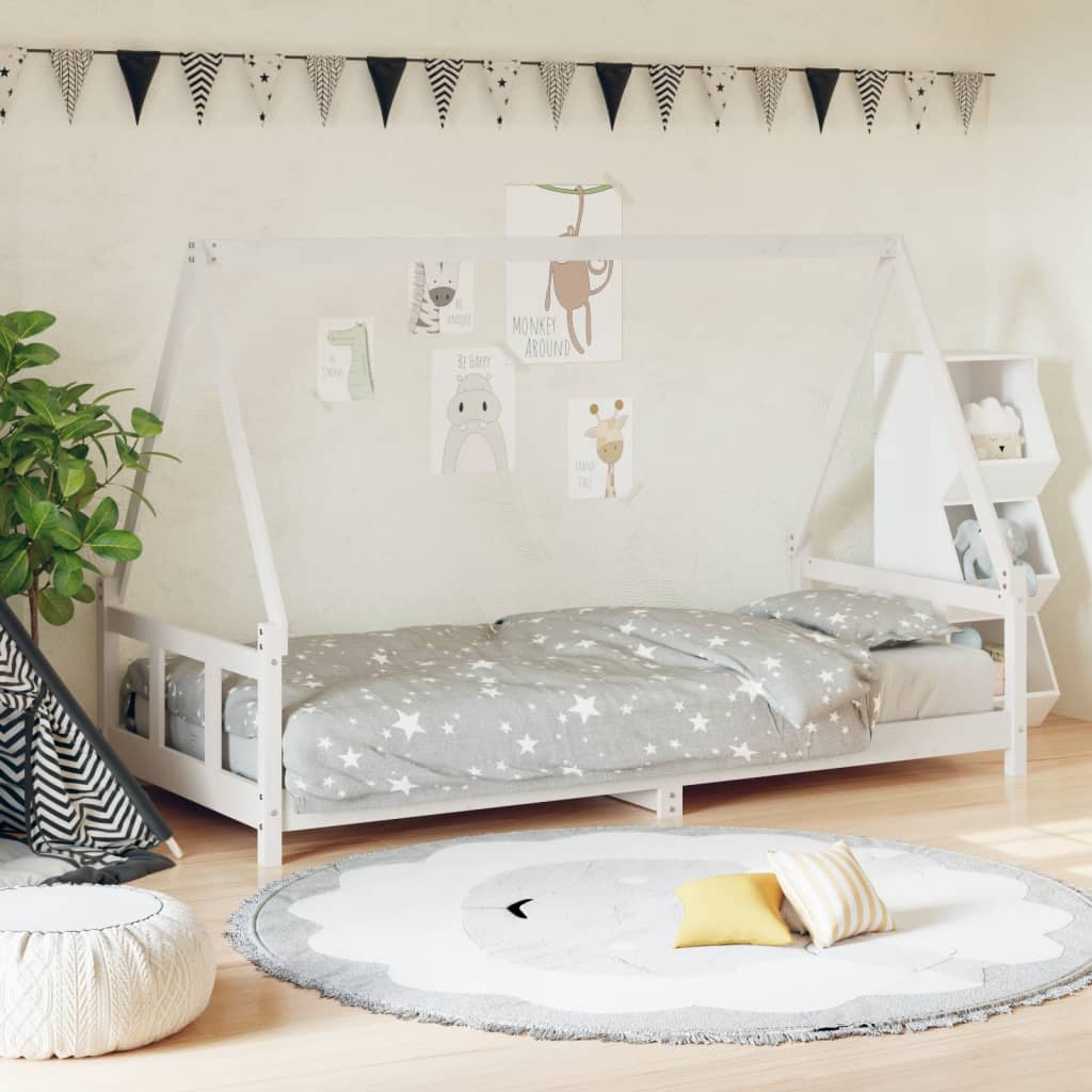 Cadre de lit pour enfants blanc 90×200 cm bois de pin massif