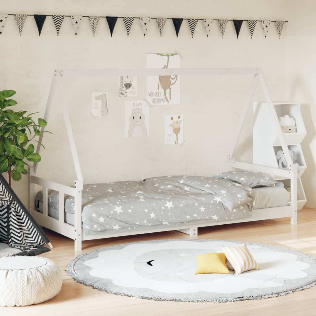 Cadre de lit pour enfants blanc 90×190 cm bois de pin massif
