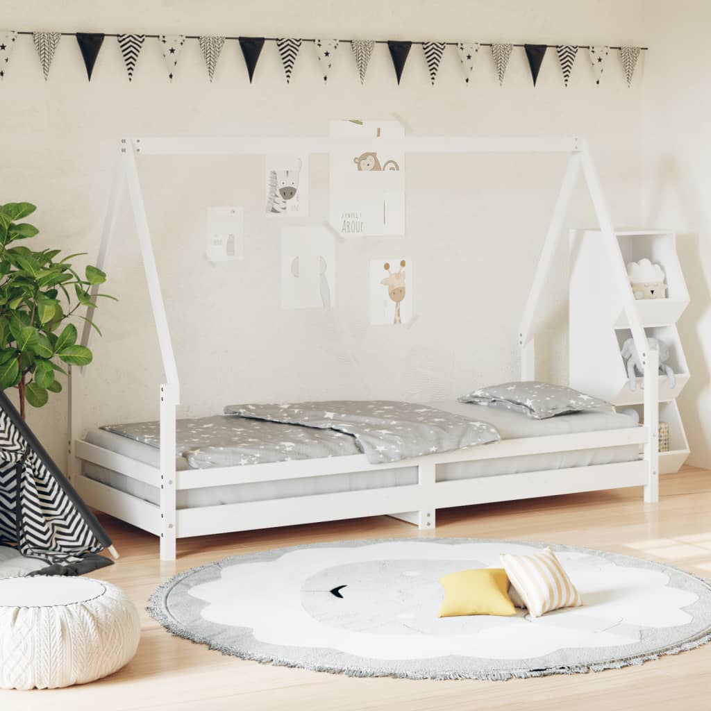 Cadre de lit pour enfants blanc 80×200 cm bois de pin massif