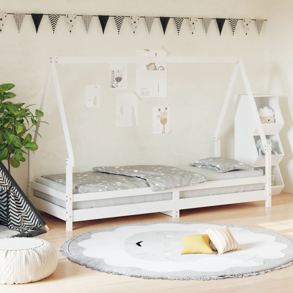 Cadre de lit pour enfants blanc 90×200 cm bois de pin massif