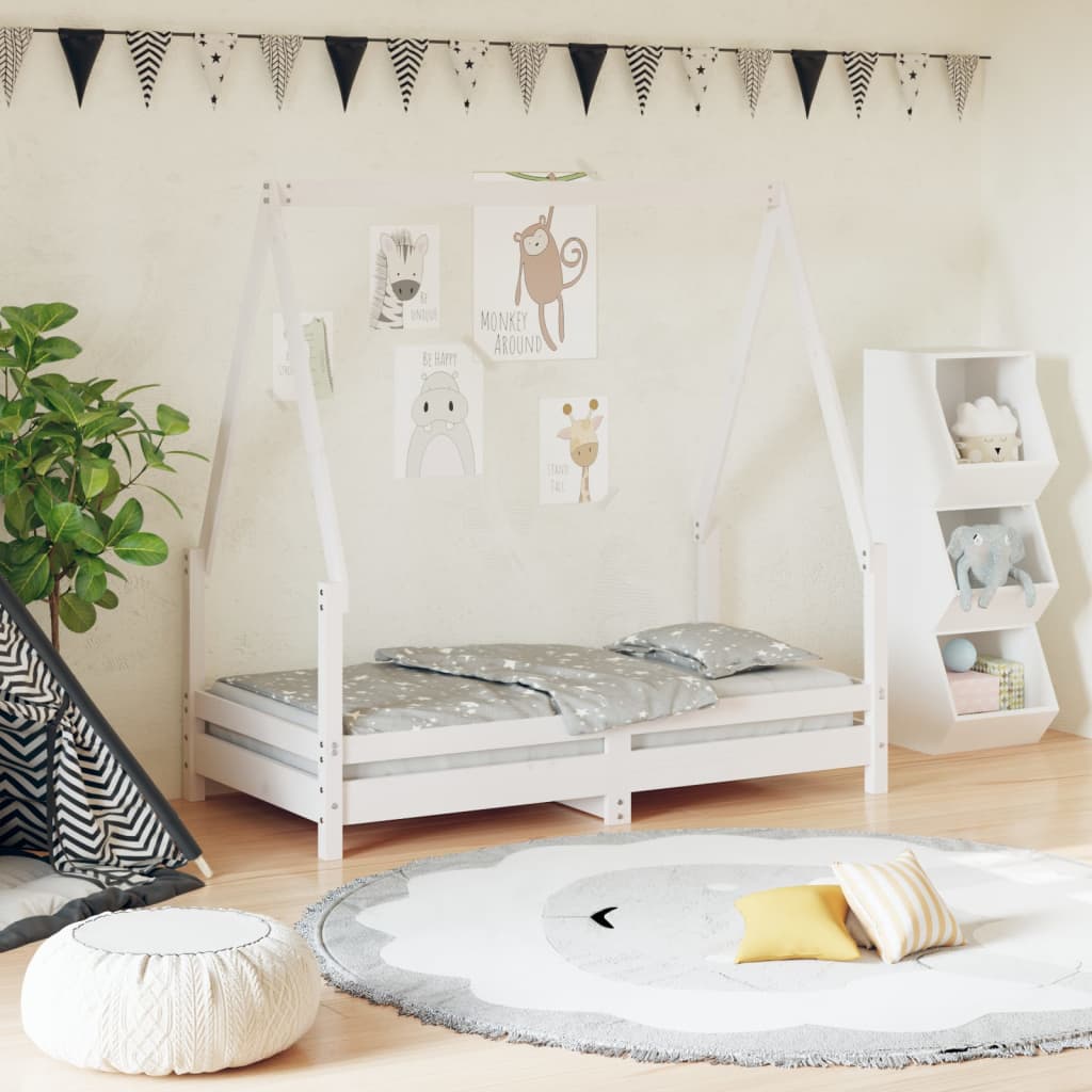 Cadre de lit pour enfant blanc 70×140 cm bois de pin massif