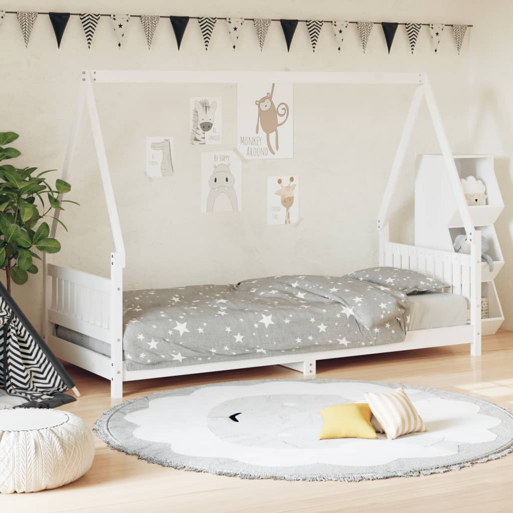 Cadre de lit pour enfants blanc 80×200 cm bois de pin massif