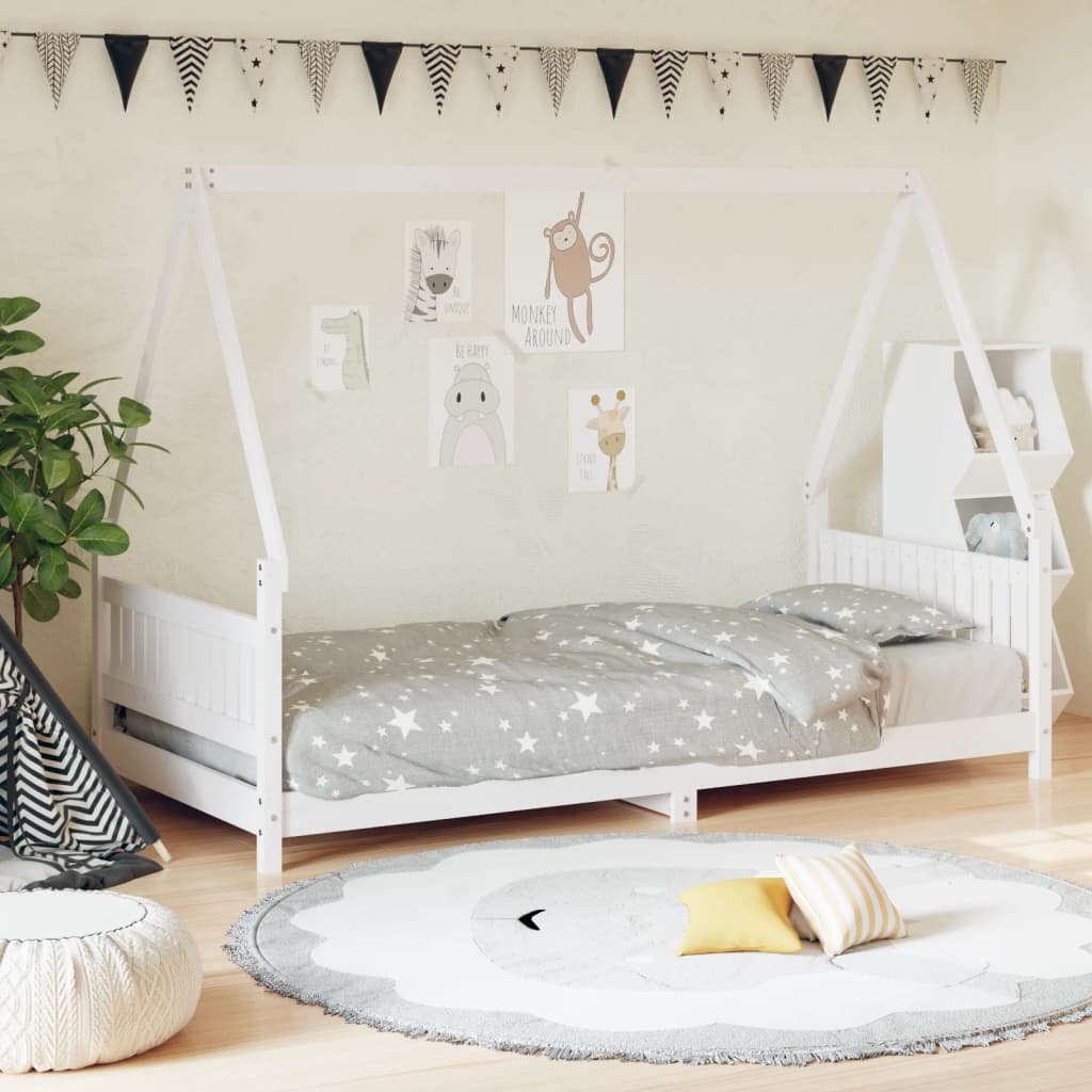Cadre de lit pour enfants blanc 90×190 cm bois de pin massif