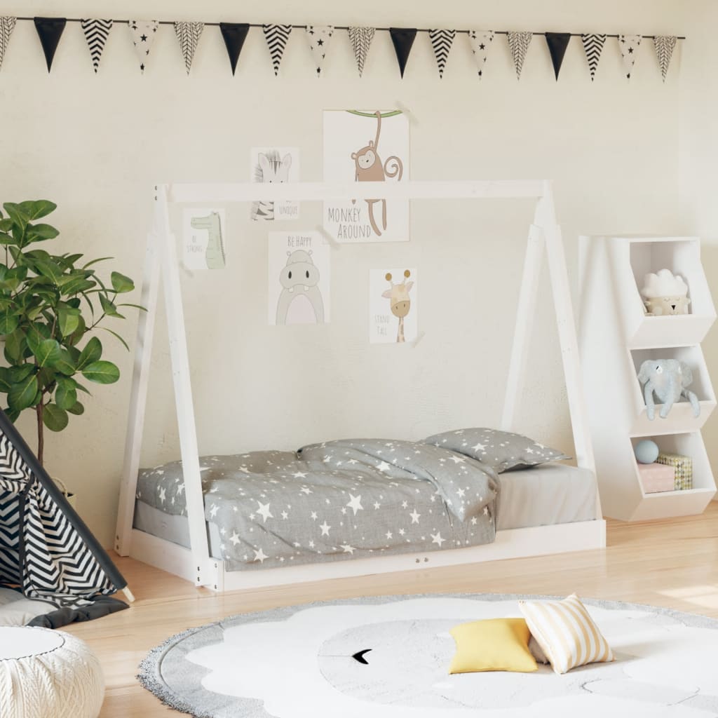 Cadre de lit pour enfant blanc 70×140 cm bois de pin massif