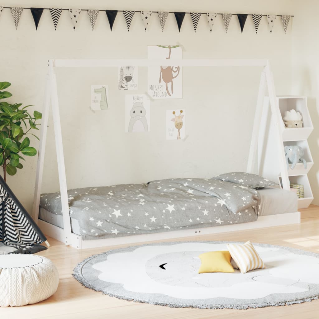 Cadre de lit pour enfants blanc 90×190 cm bois de pin massif