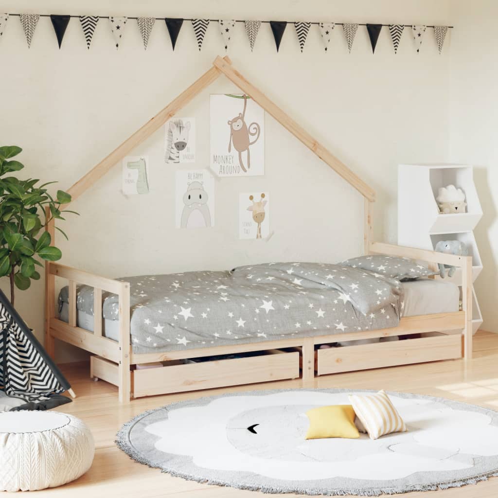 Cadre de lit enfant avec tiroirs 90×200 cm bois de pin massif