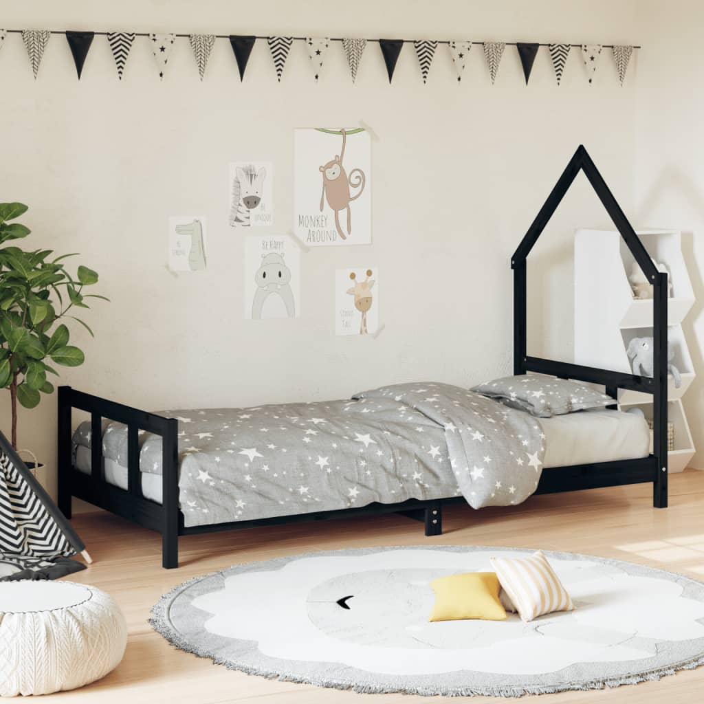 Cadre de lit pour enfants noir 90×190 cm bois de pin massif