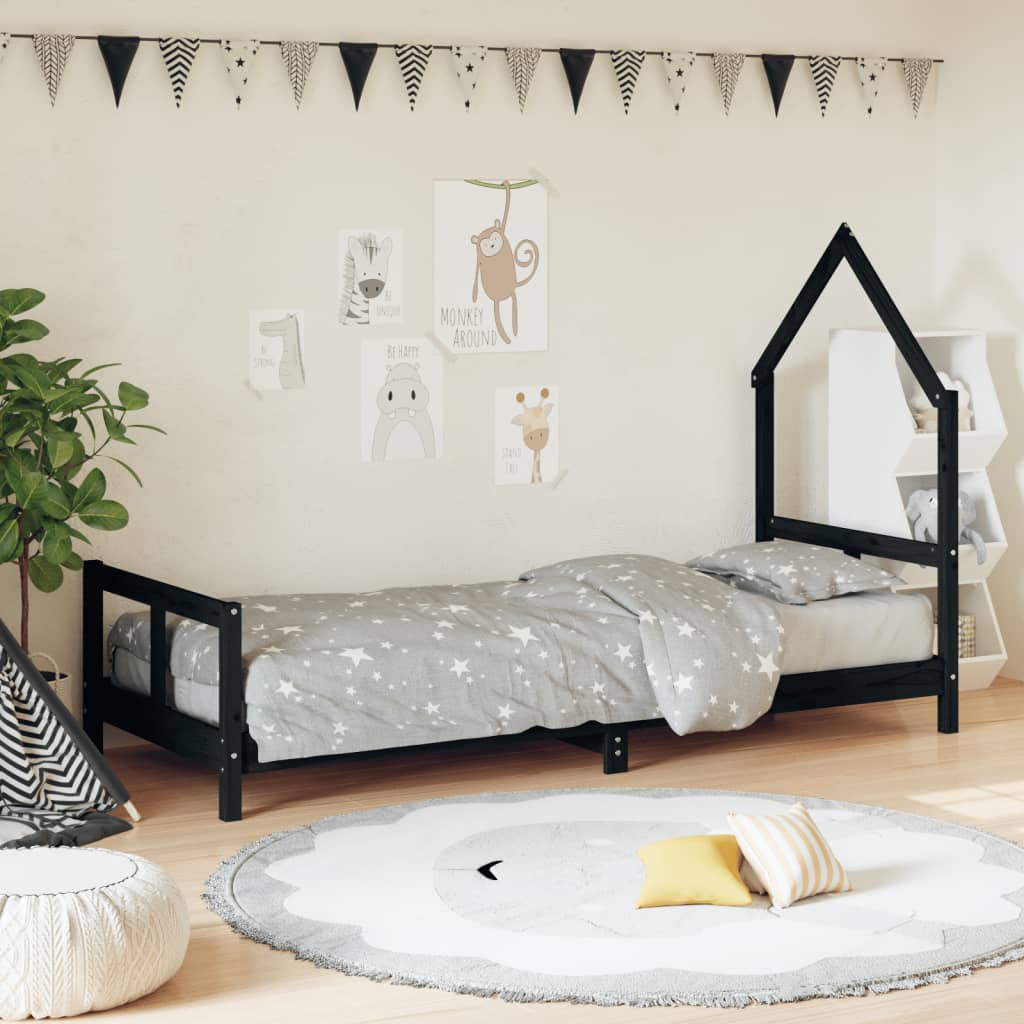Cadre de lit pour enfants noir 80×200 cm bois de pin massif