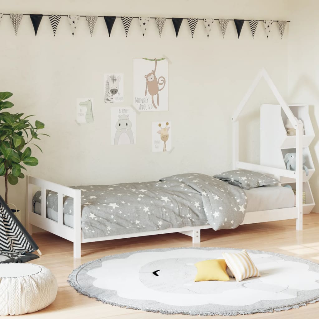 Cadre de lit pour enfants blanc 90×200 cm bois de pin massif