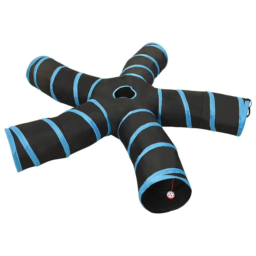 Tunnel pour chats à 5 voies Noir et bleu 25 cm Polyester