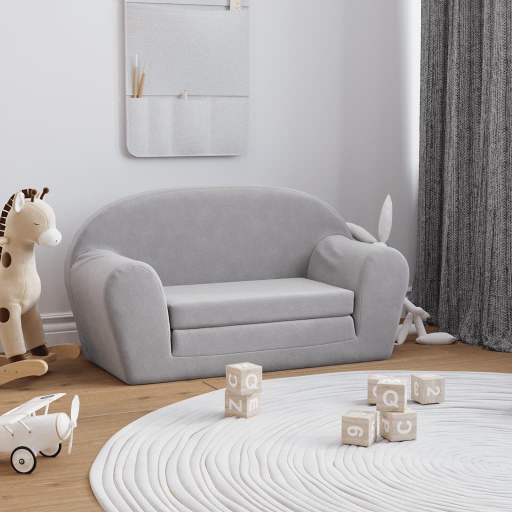 Canapé-lit enfants 2 places gris clair peluche douce