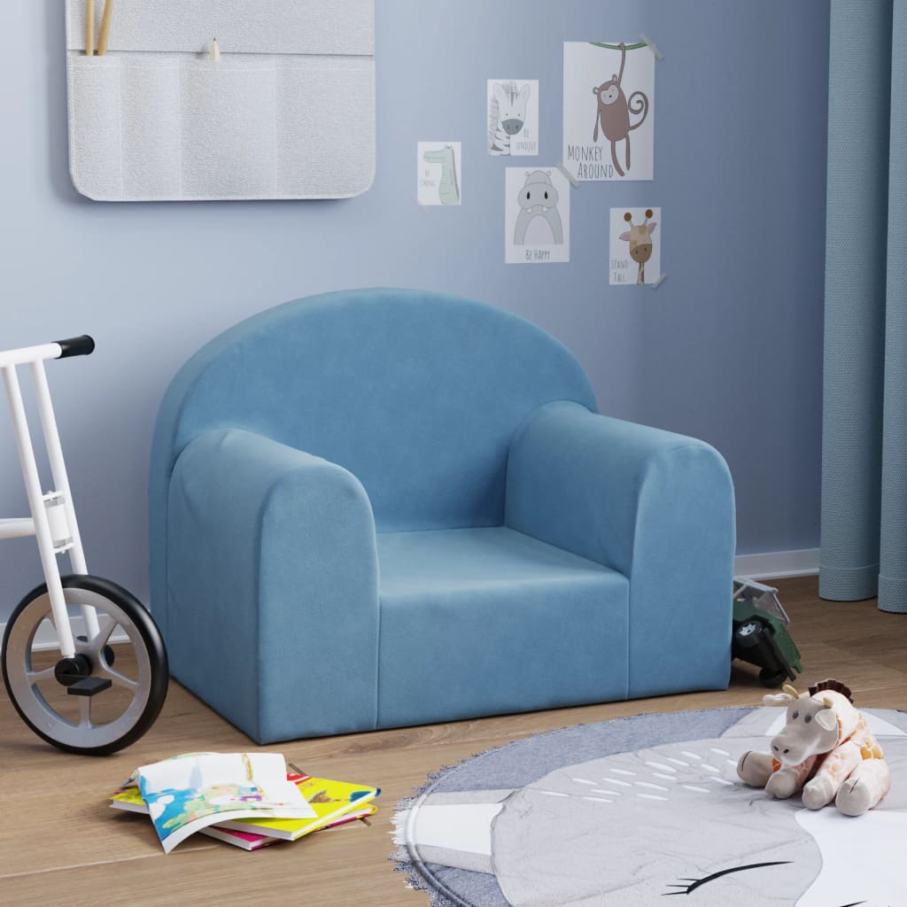 Canapé pour enfants bleu peluche douce