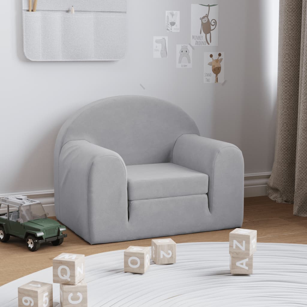 Canapé-lit pour enfants gris clair peluche douce