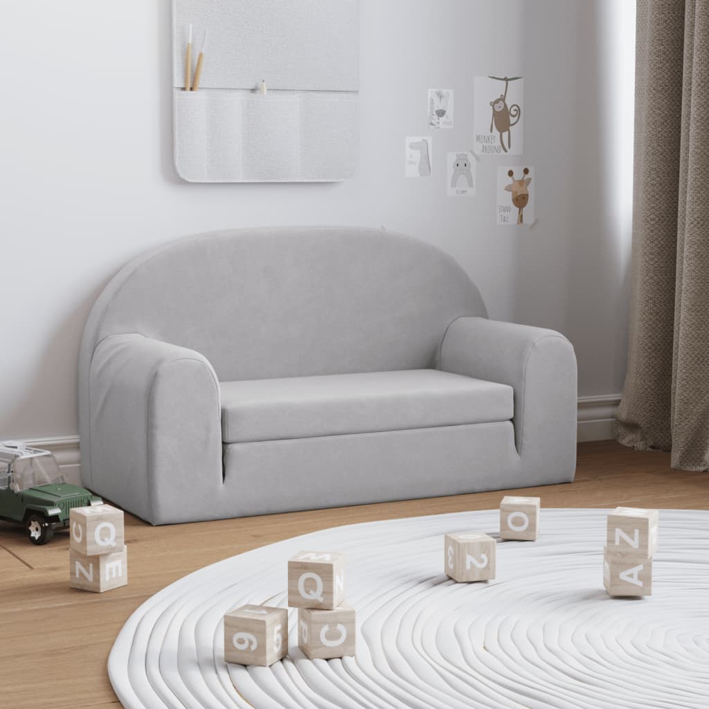 Canapé-lit enfants 2 places gris clair peluche douce