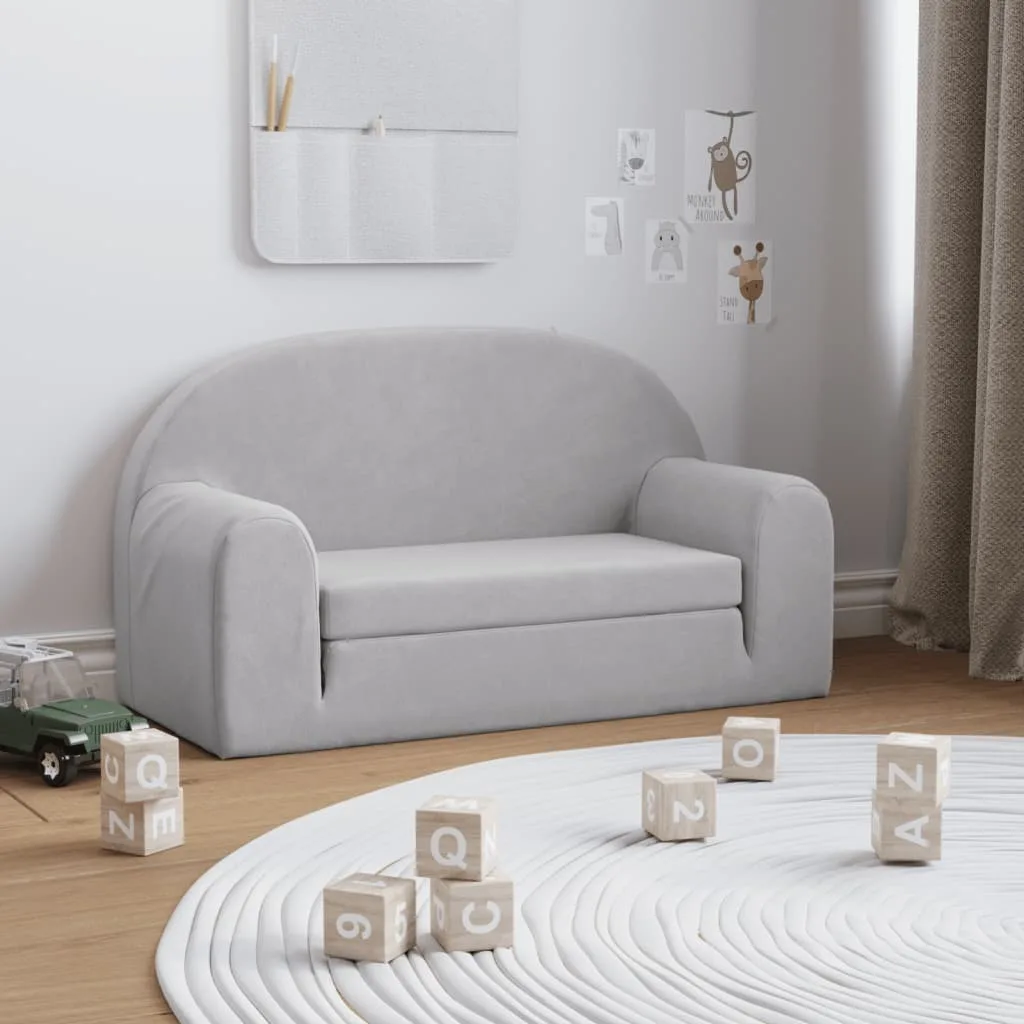 Canapé-lit enfants 2 places gris clair peluche douce