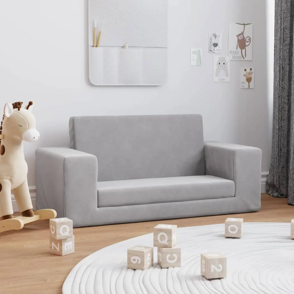 Canapé-lit enfants 2 places gris clair peluche douce