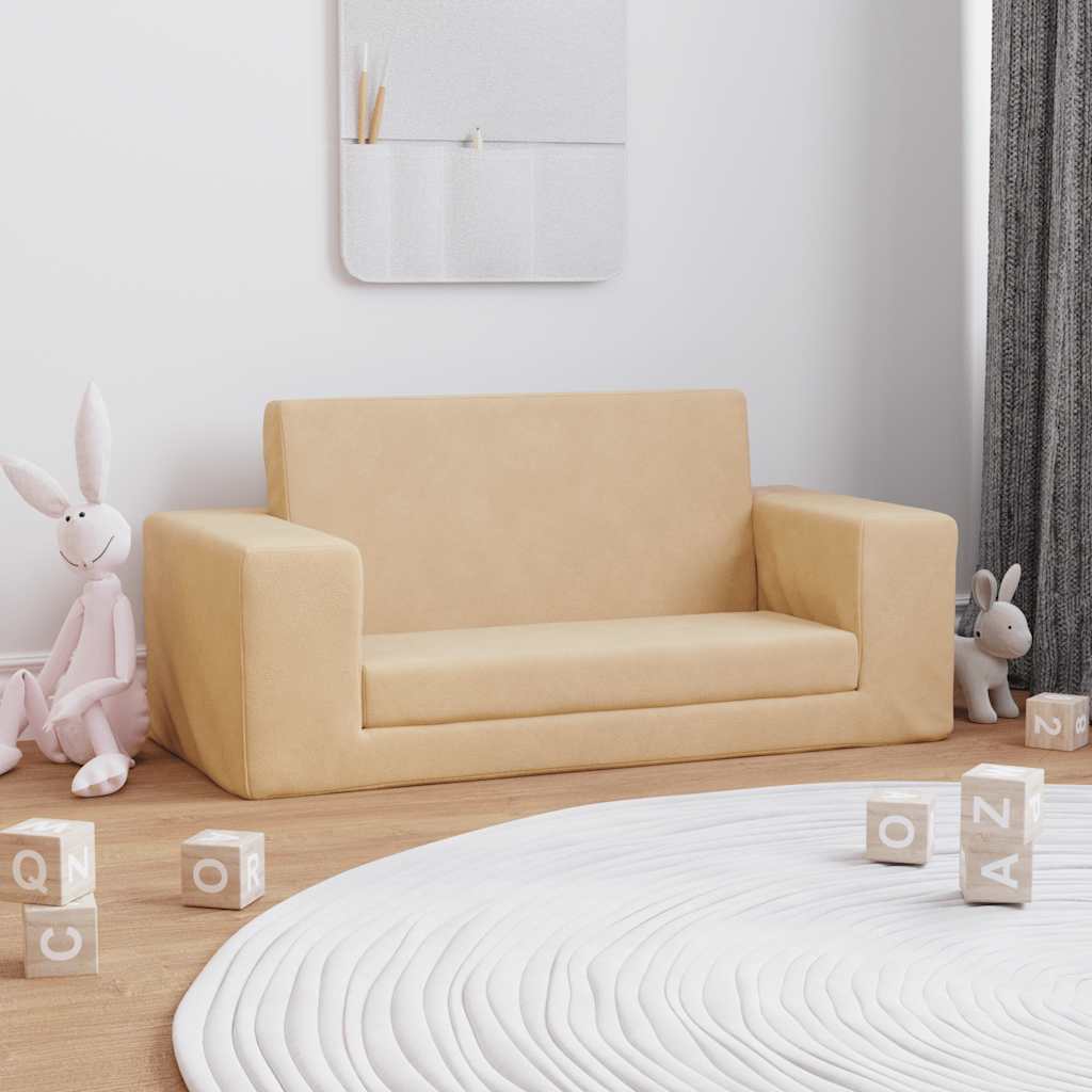 Canapé-lit pour enfants 2 places crème peluche douce