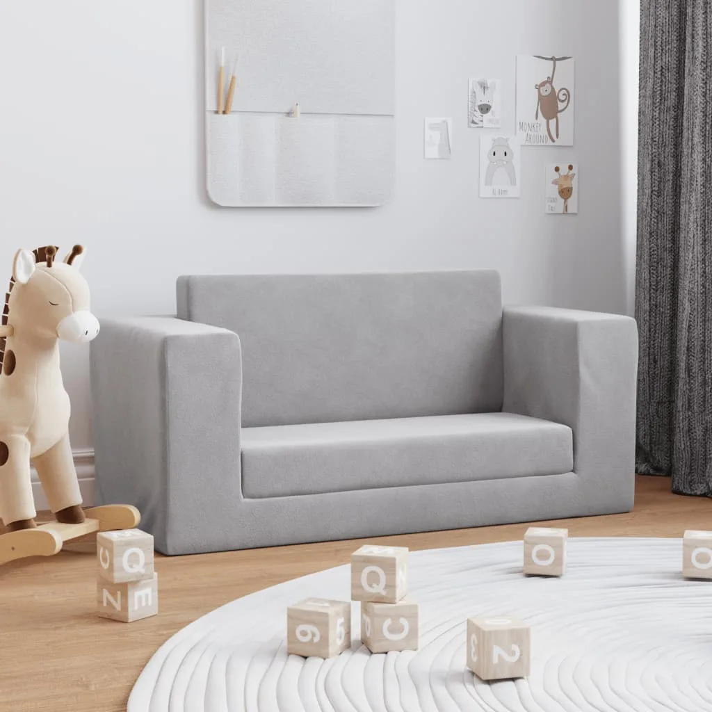 Canapé-lit enfants 2 places gris clair peluche douce