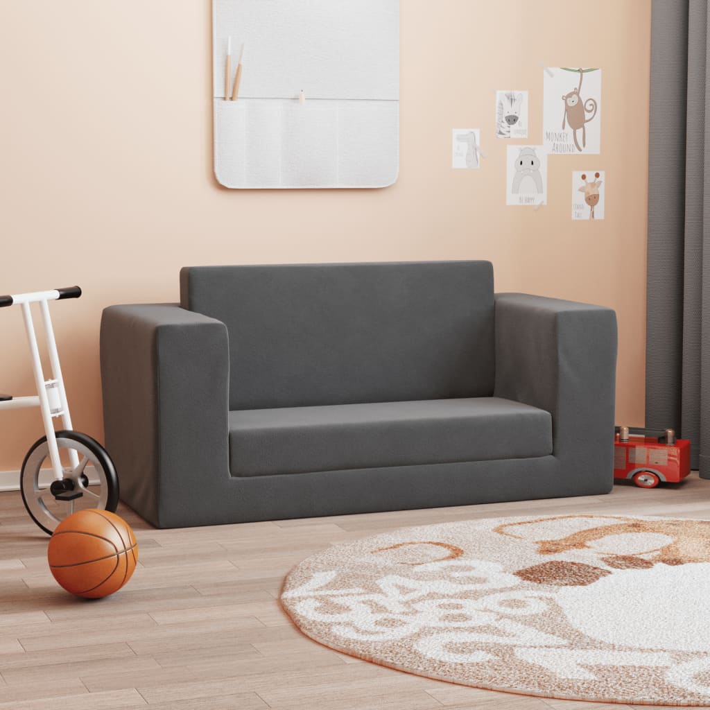 Canapé-lit pour enfants 2 places anthracite peluche douce