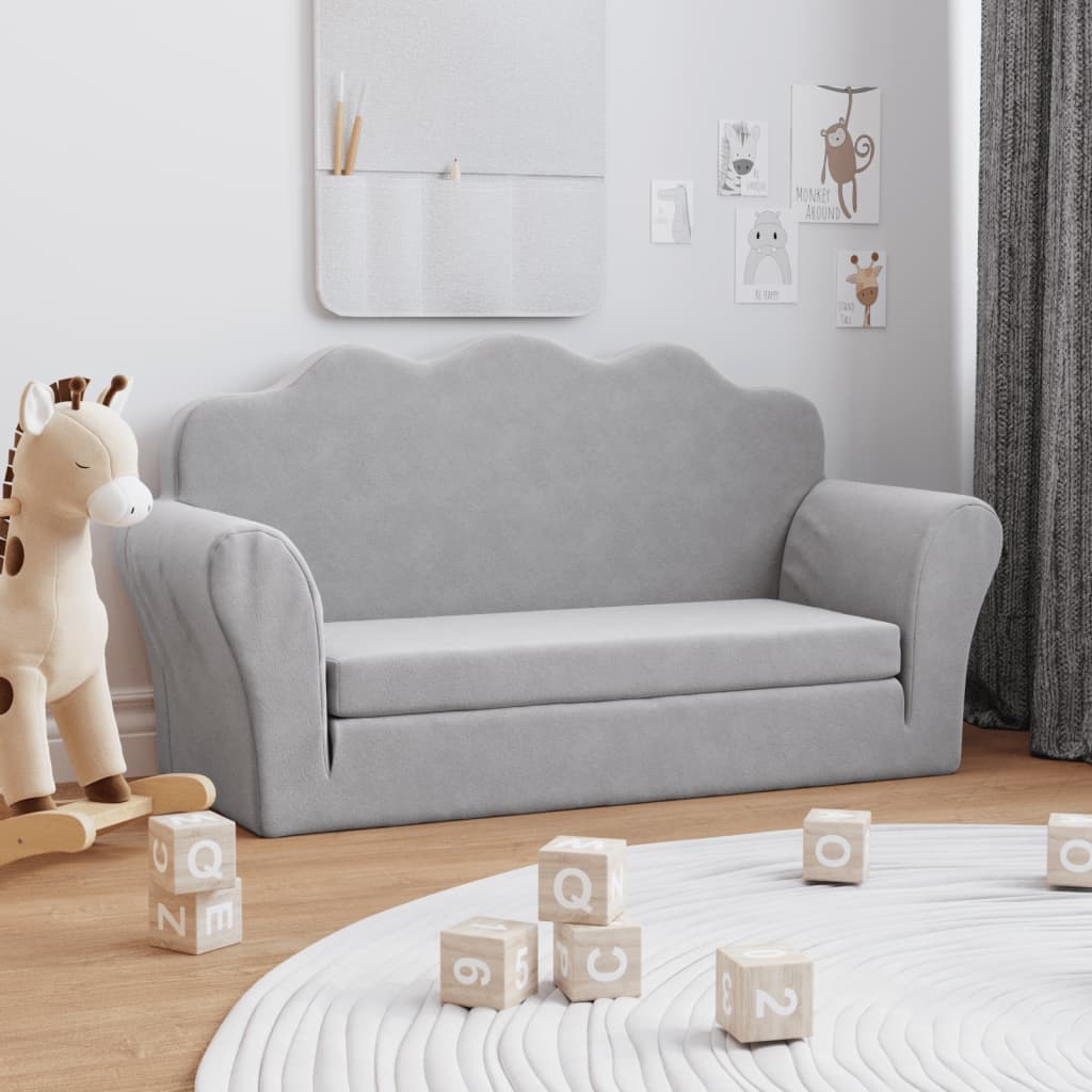 Canapé-lit enfants 2 places gris clair peluche douce