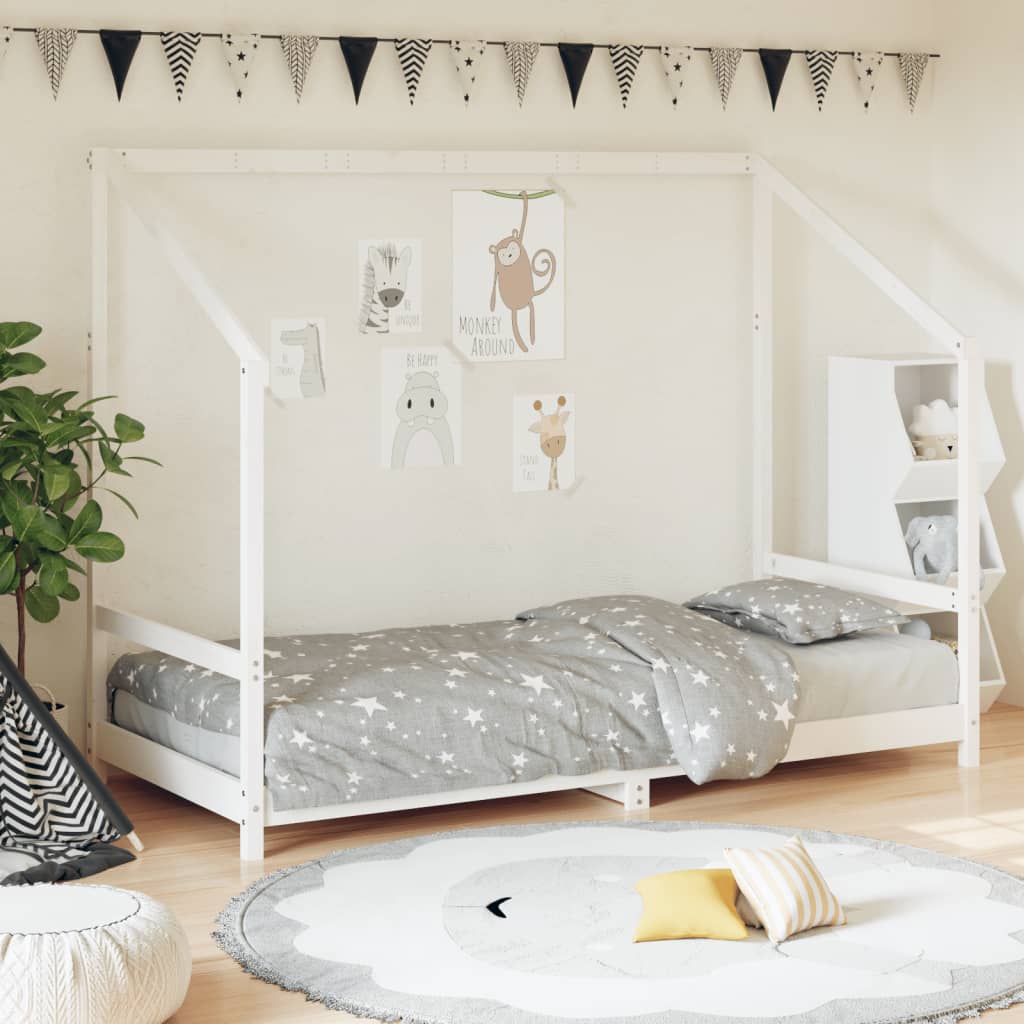 Cadre de lit pour enfants blanc 90×200 cm bois de pin massif