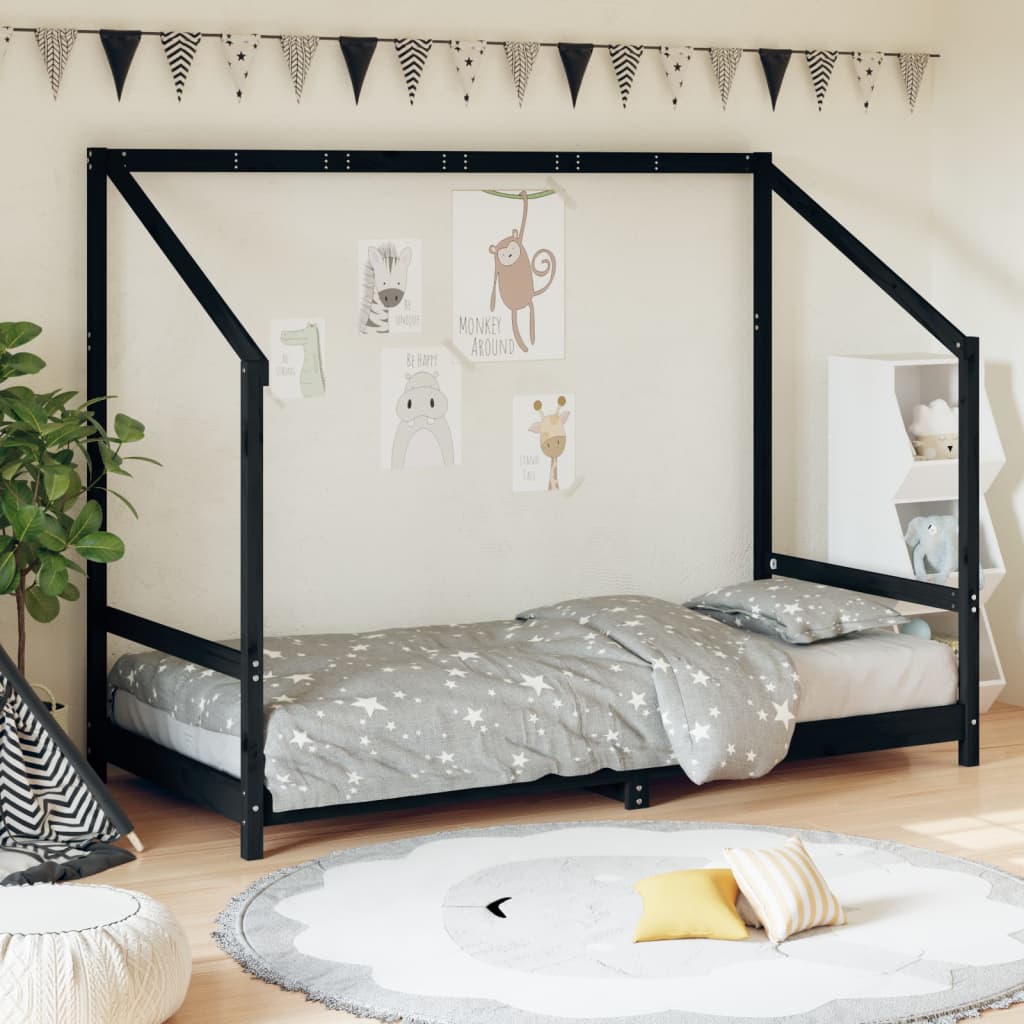 Cadre de lit pour enfants noir 90×190 cm bois de pin massif