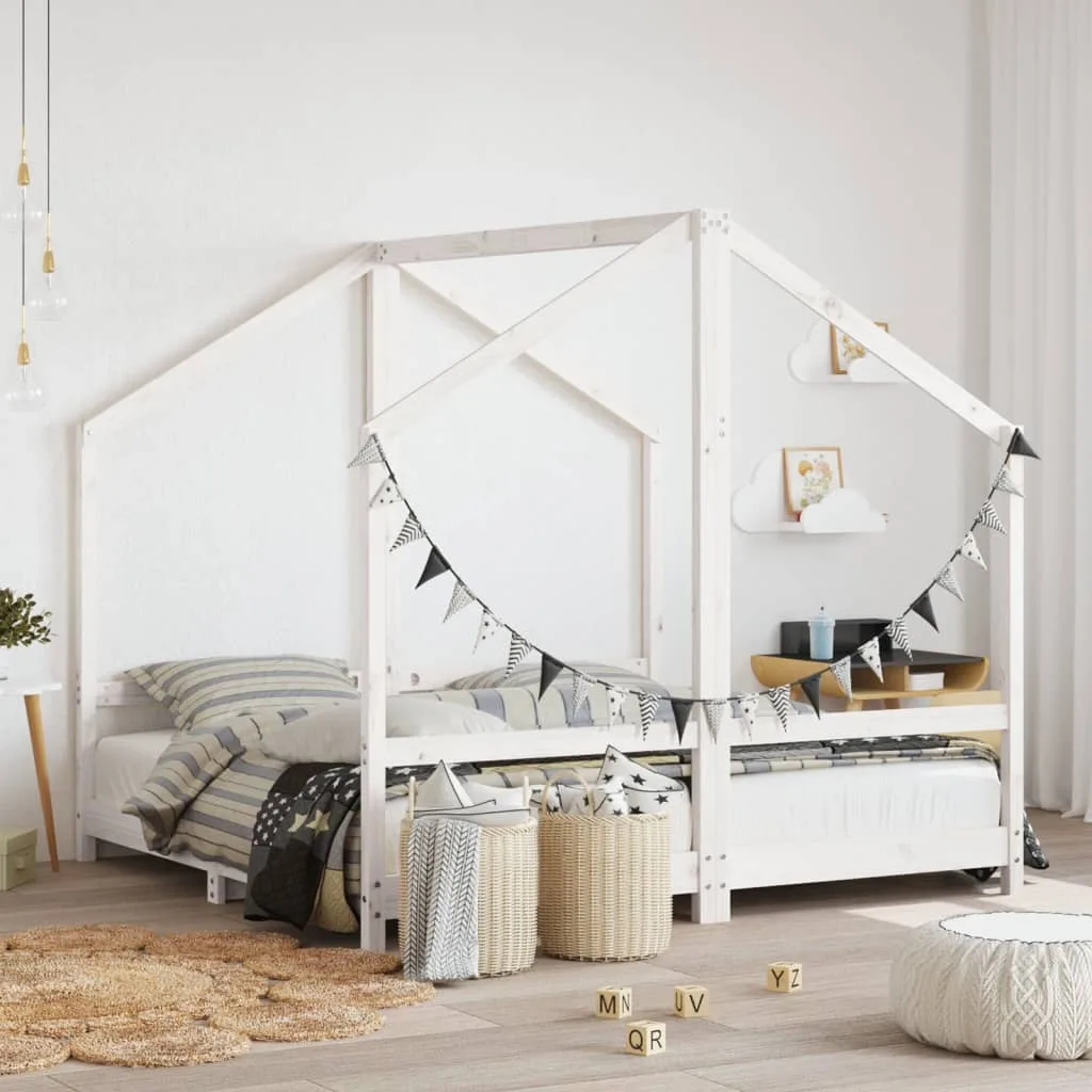 Cadre de lit pour enfant blanc 2x(80×160) cm bois de pin massif