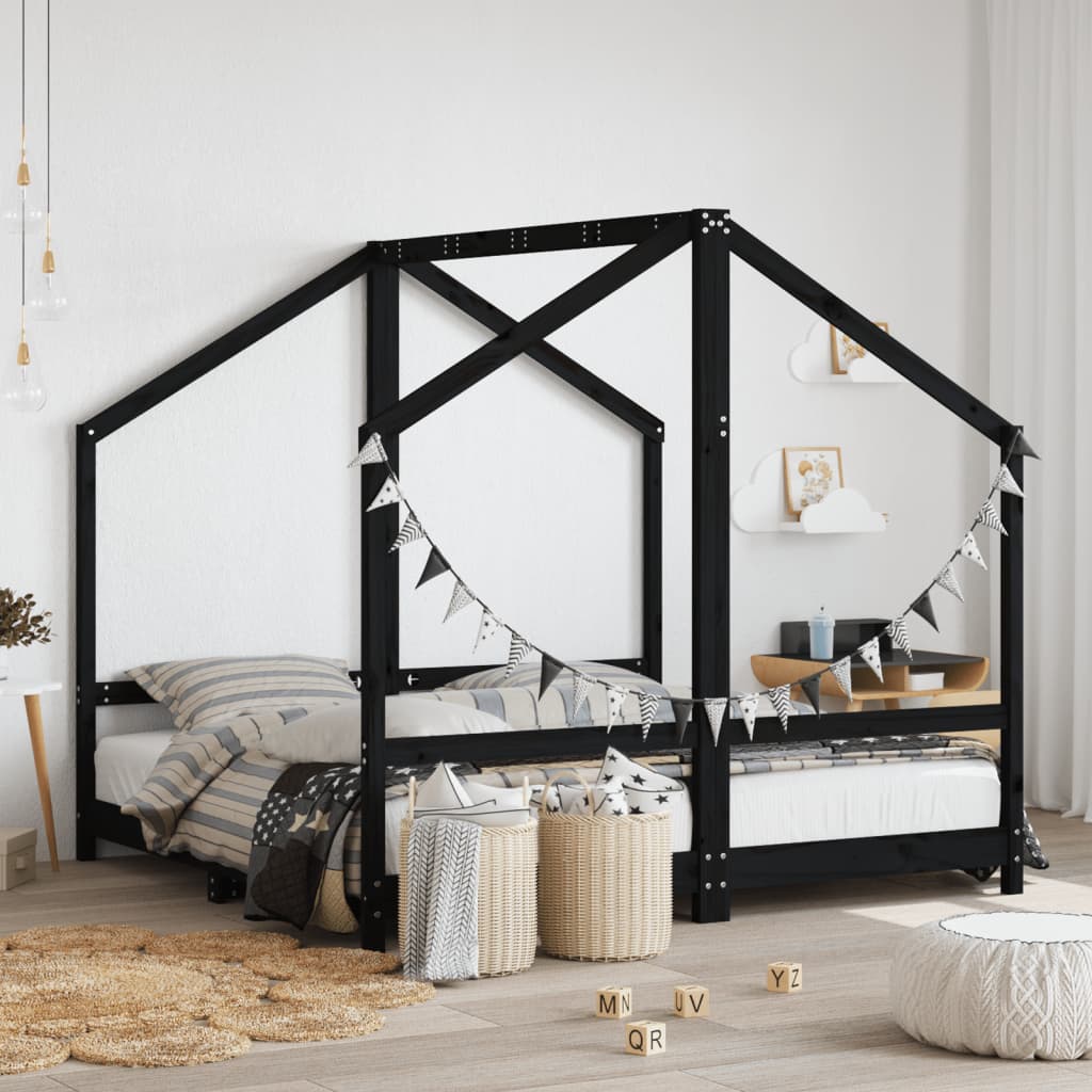 Cadre de lit pour enfant noir 2x(80×160) cm bois de pin massif
