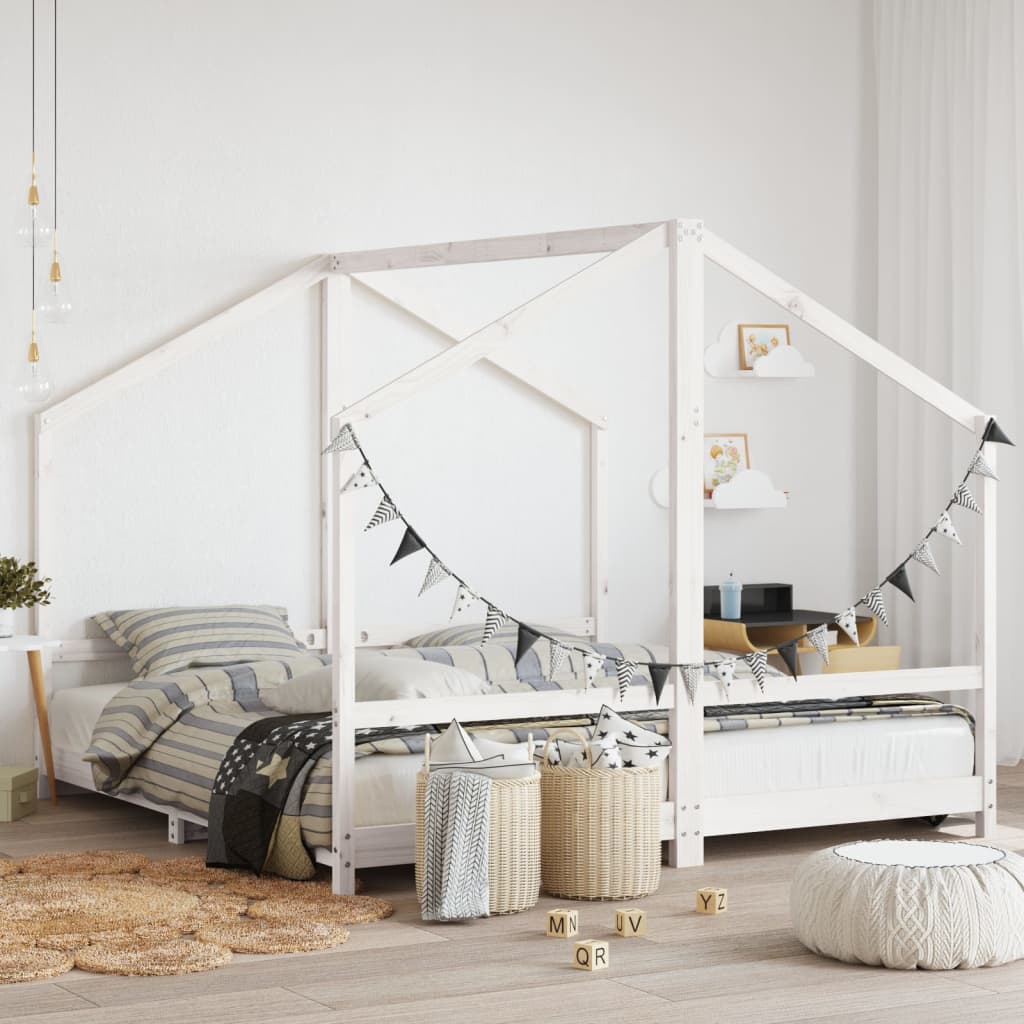 Cadre de lit d’enfant blanc 2x(90×190) cm bois de pin massif